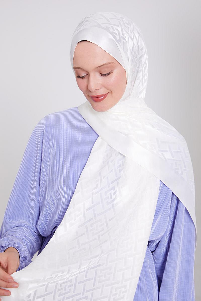 Fivescarf Beyaz Geometrik Desen Deluxe Devore Şal
