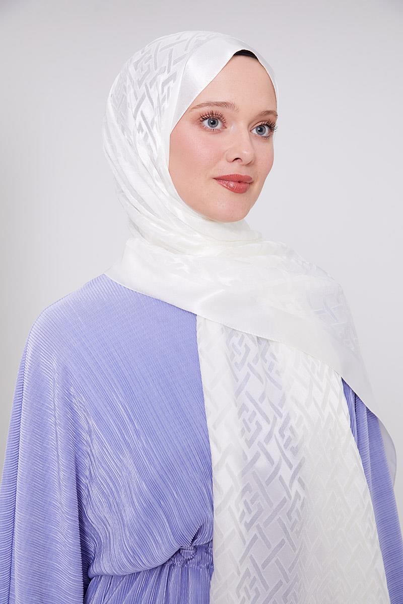 Fivescarf Beyaz Geometrik Desen Deluxe Devore Şal