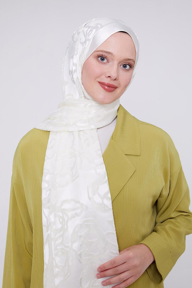 Fivescarf Beyaz Gül Desen Deluxe Devore Şal