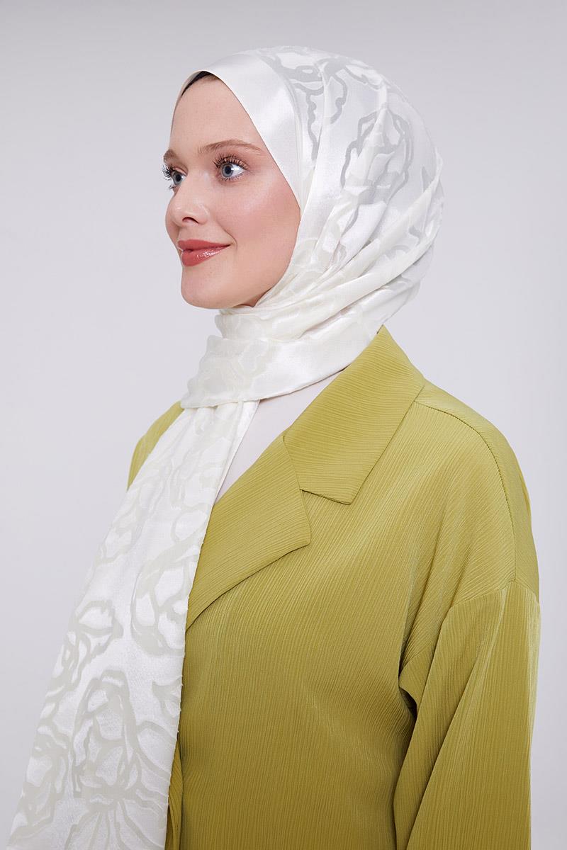 Fivescarf Beyaz Gül Desen Deluxe Devore Şal