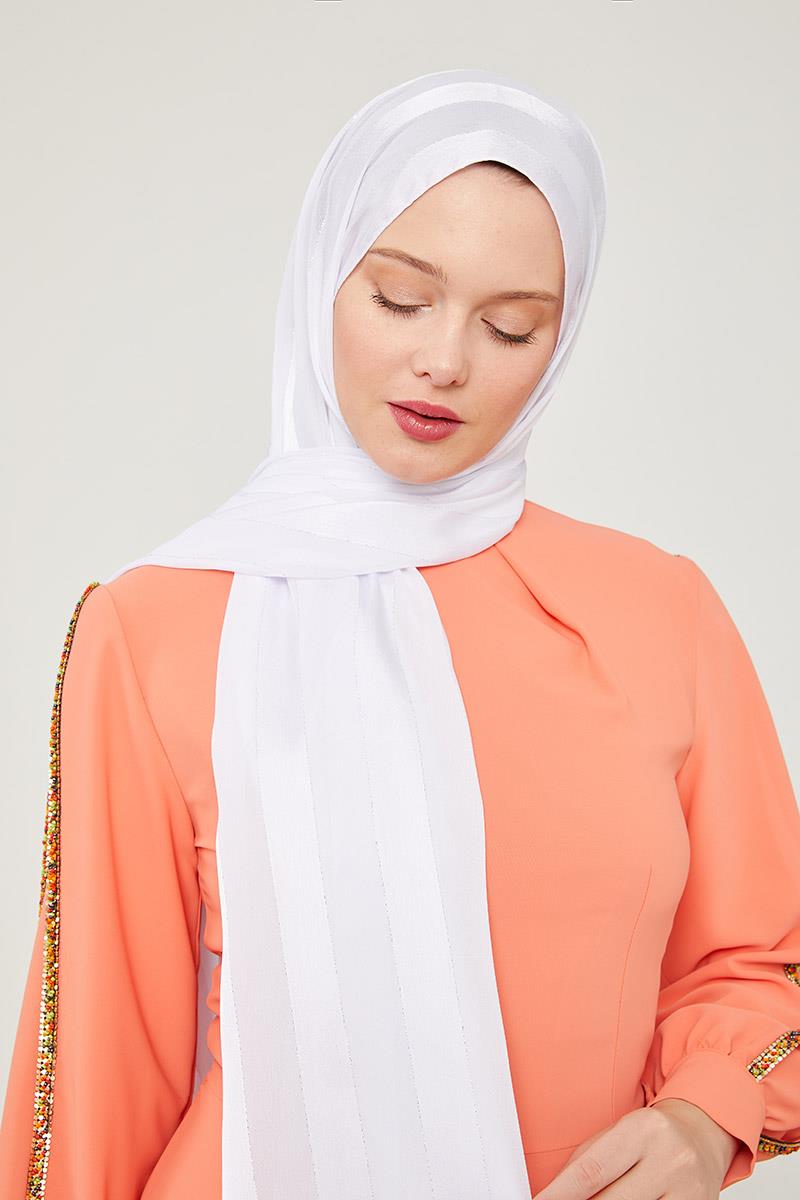 Fivescarf Beyaz Sim Şeritli Tokyo Şal