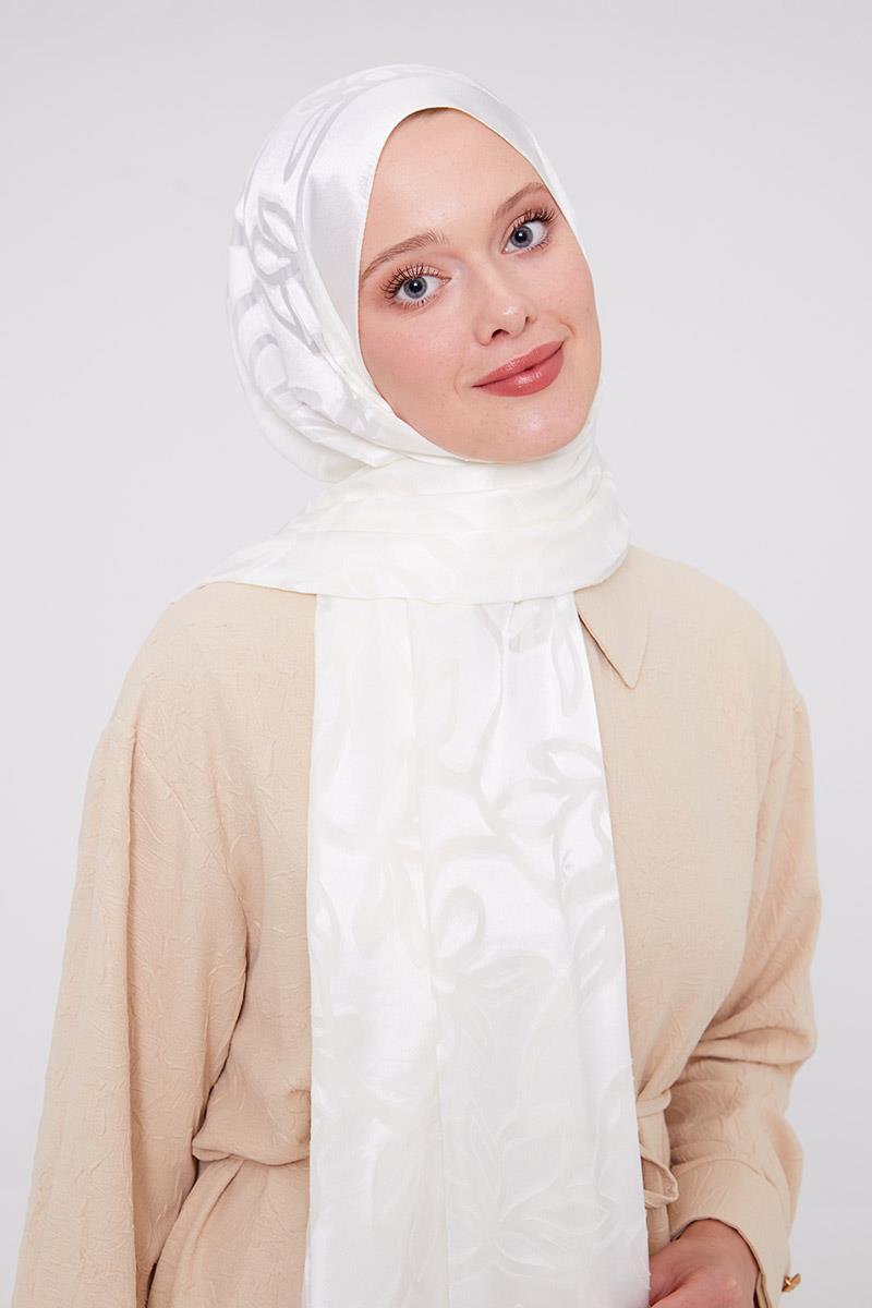Fivescarf Beyaz Yonca Desen Deluxe Devore Şal