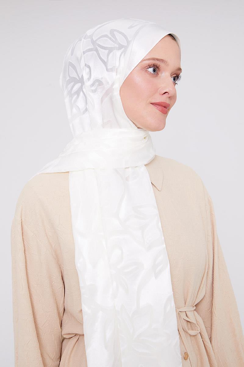 Fivescarf Beyaz Yonca Desen Deluxe Devore Şal