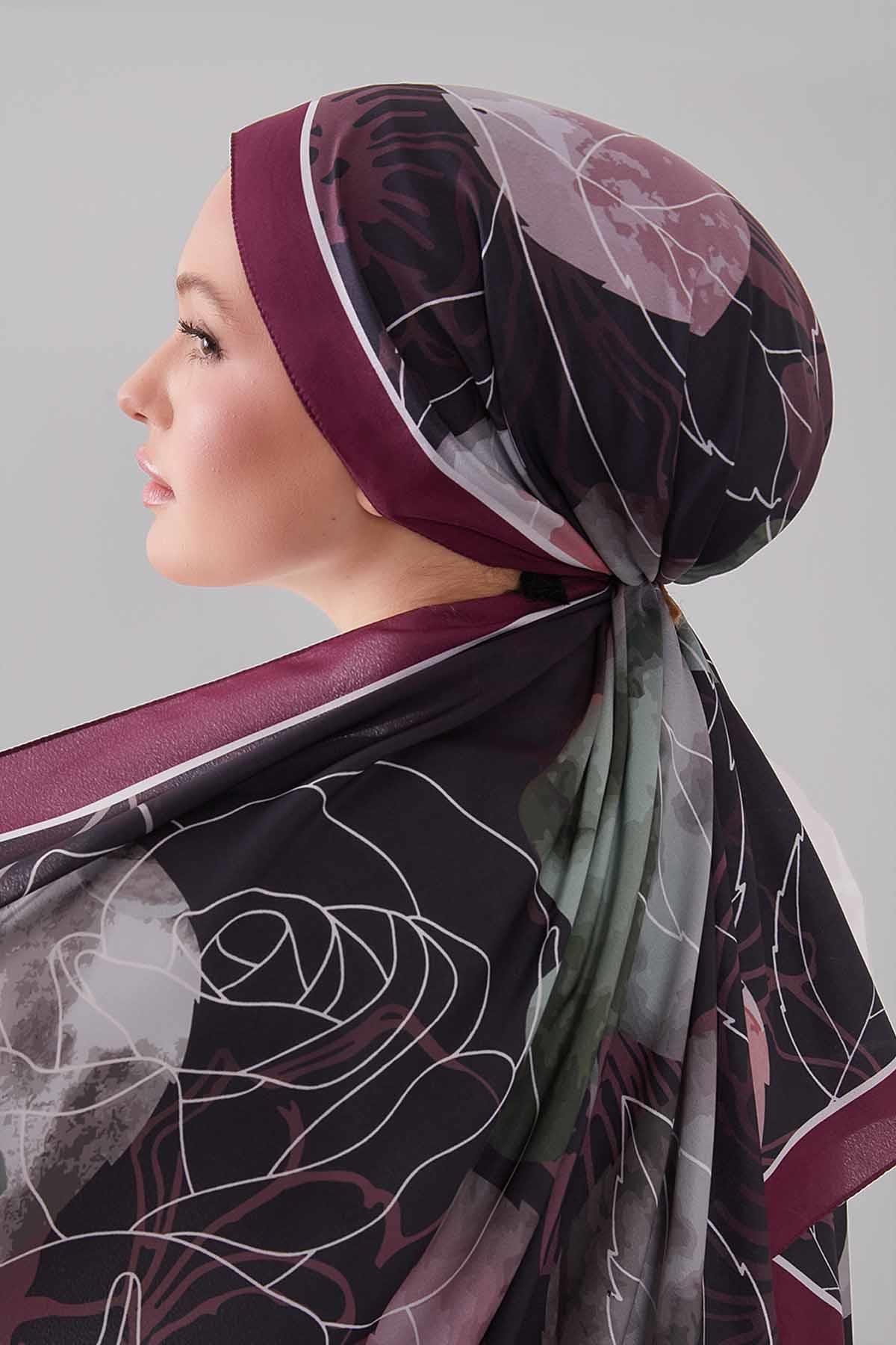 Fivescarf Bordo Akvarel Yaprak Desen Moos Chrep Şal