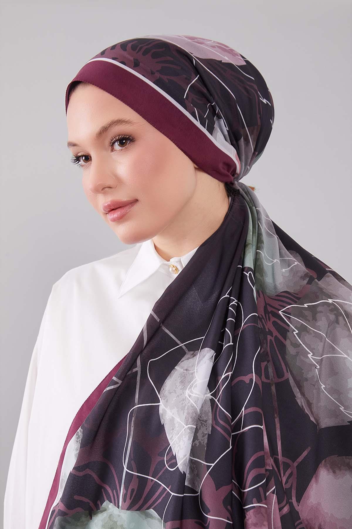 Fivescarf Bordo Akvarel Yaprak Desen Moos Chrep Şal