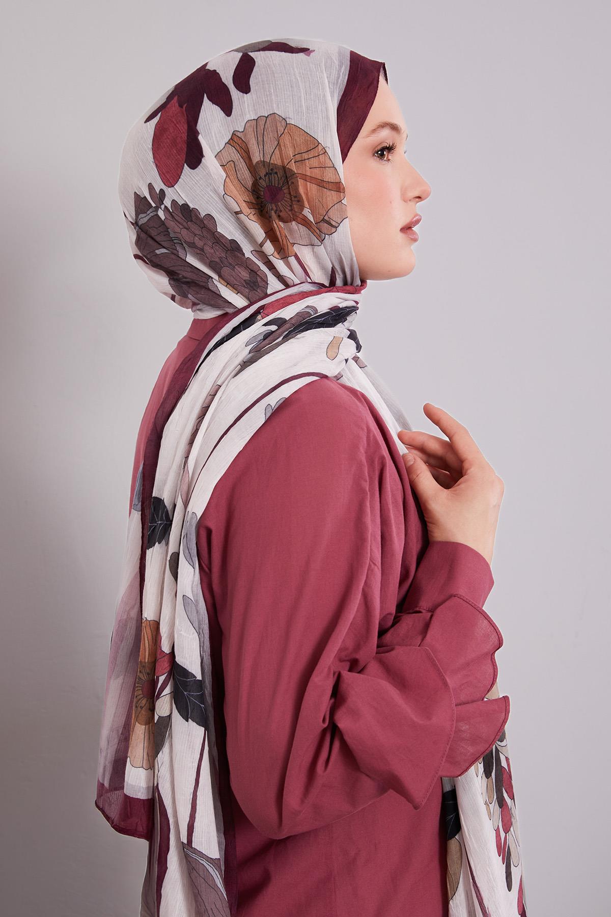 Fivescarf Bordo Büyük Çiçek Desenli Craze Comfort Şal