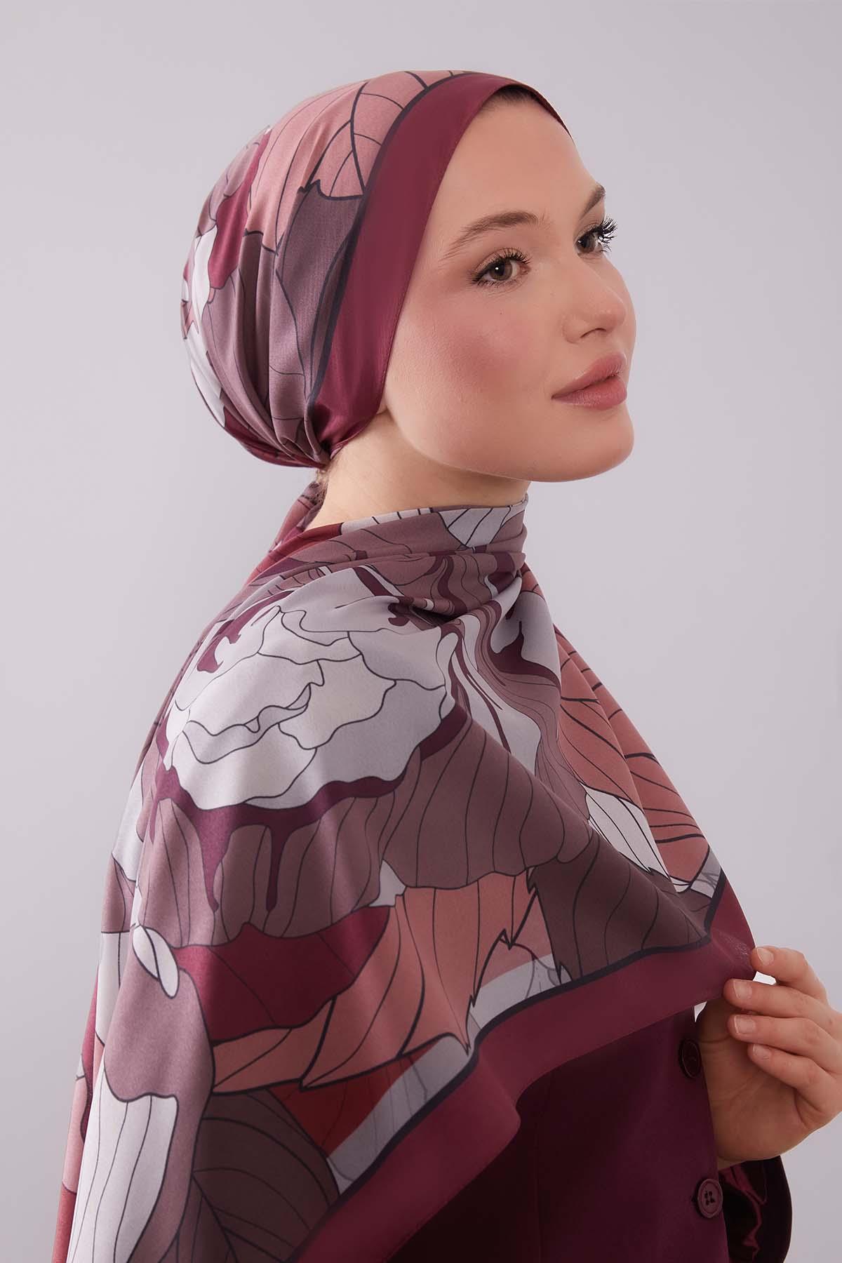 Fivescarf Bordo Çiçekli Floral Desen Moos Chrep Şal