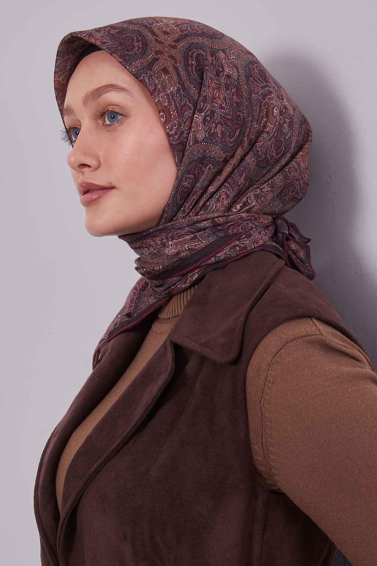 Fivescarf Bordo Çini Desen Silk Coton Eşarp
