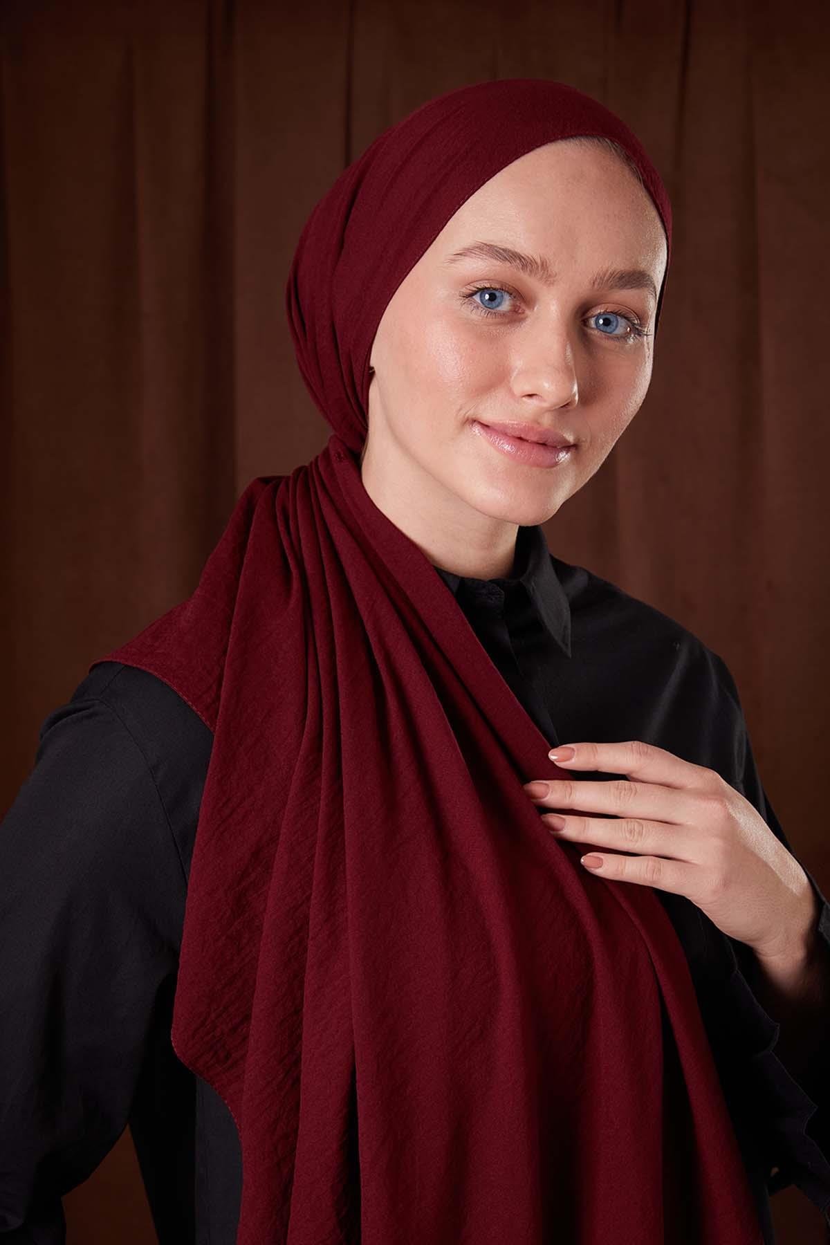 Fivescarf Bordo Düz Luna Cotton Şal
