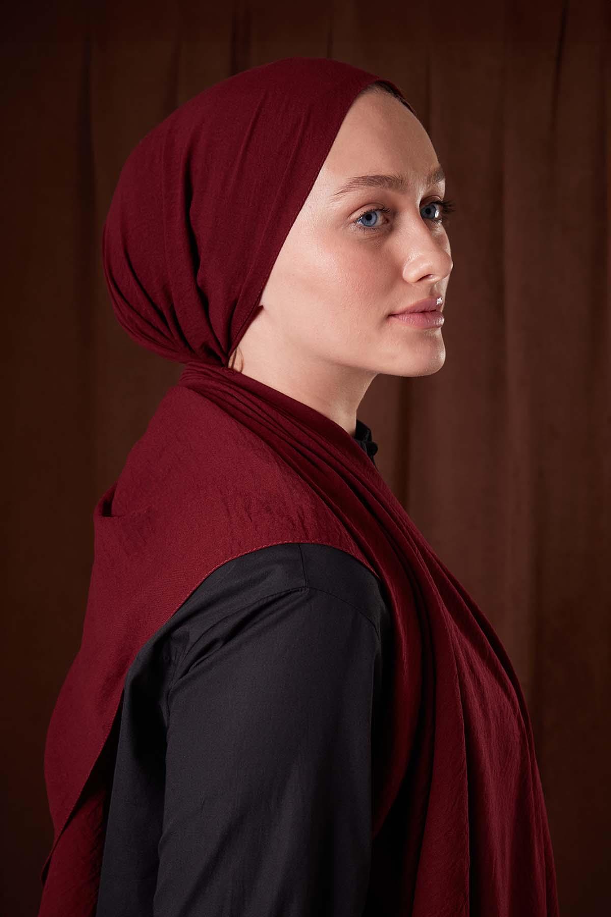 Fivescarf Bordo Düz Luna Cotton Şal