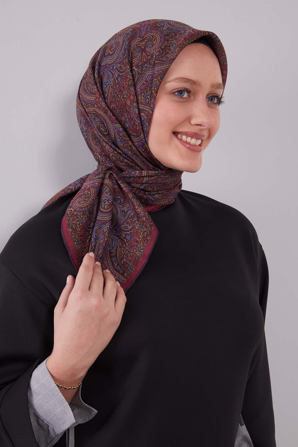 Fivescarf Bordo Etnik Desen Silk Cotton Eşarp