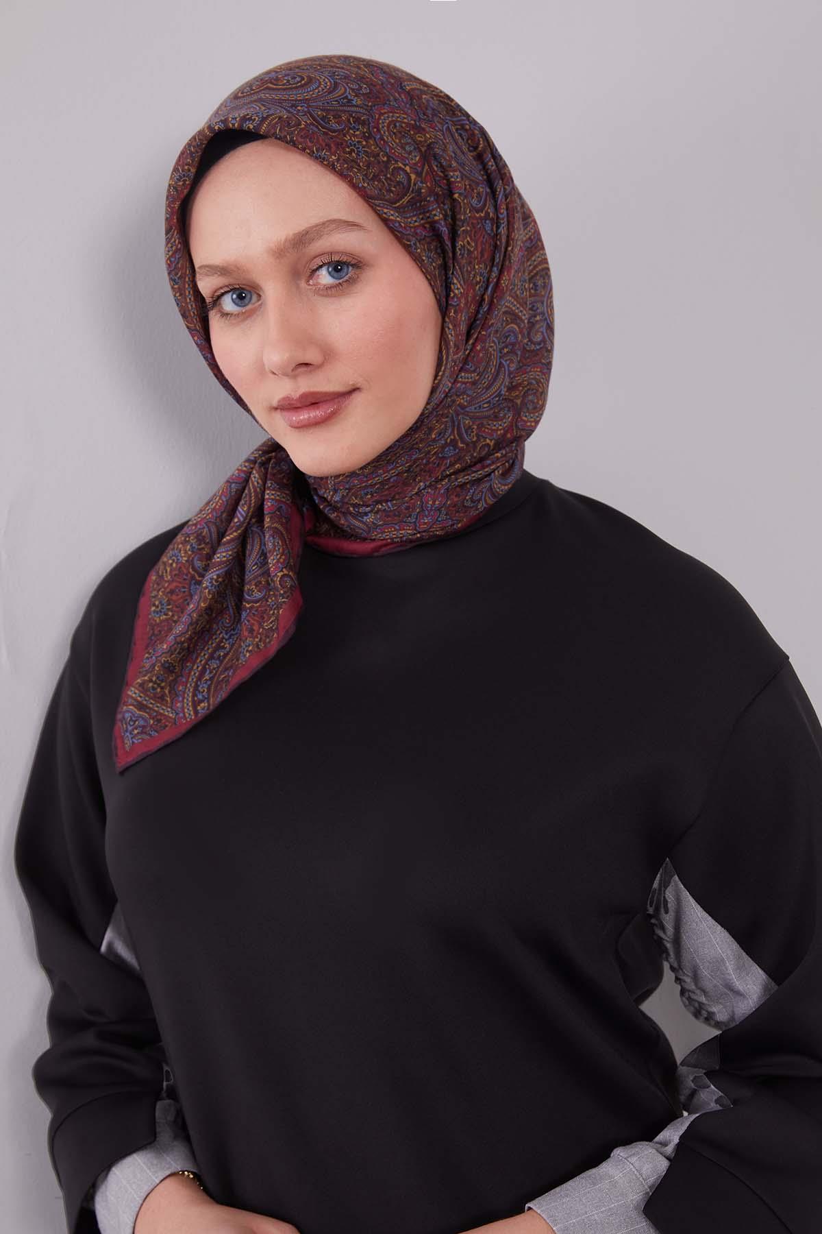 Fivescarf Bordo Etnik Desen Silk Cotton Eşarp