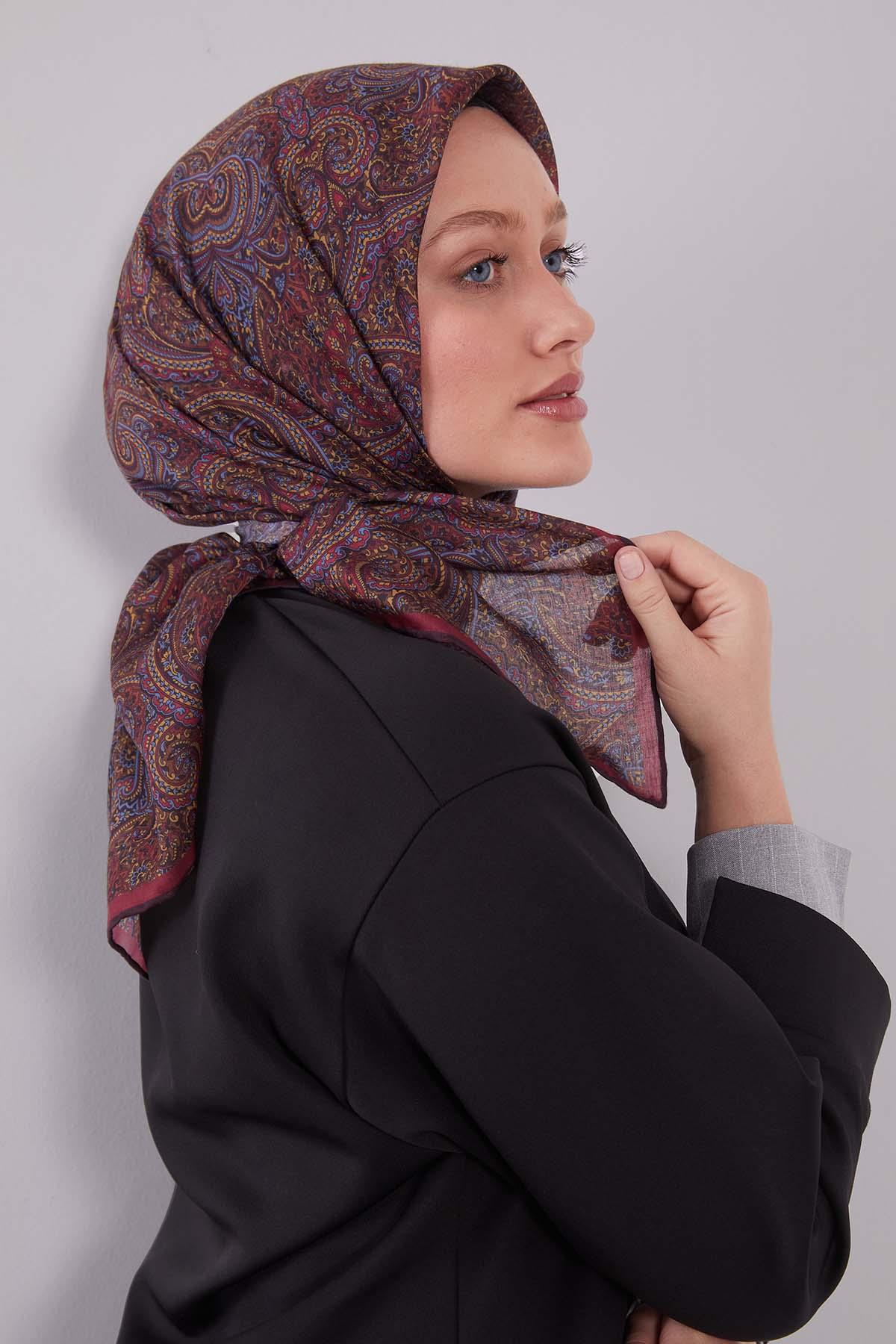 Fivescarf Bordo Etnik Desen Silk Cotton Eşarp