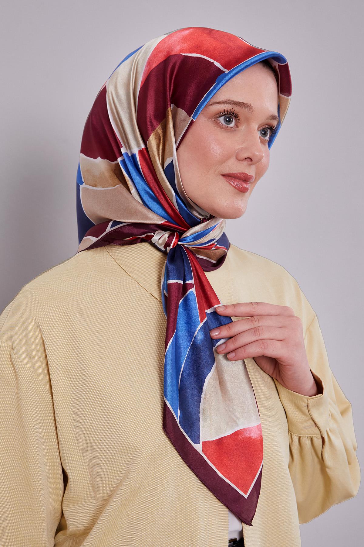 Fivescarf Bordo Geometrik Desen Kristal Eşarp
