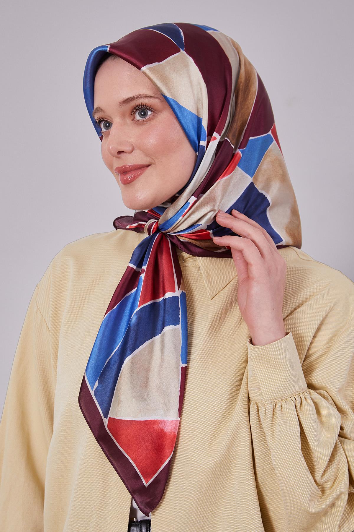 Fivescarf Bordo Geometrik Desen Kristal Eşarp