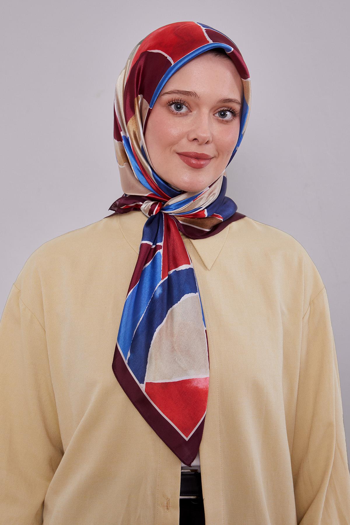 Fivescarf Bordo Geometrik Desen Kristal Eşarp