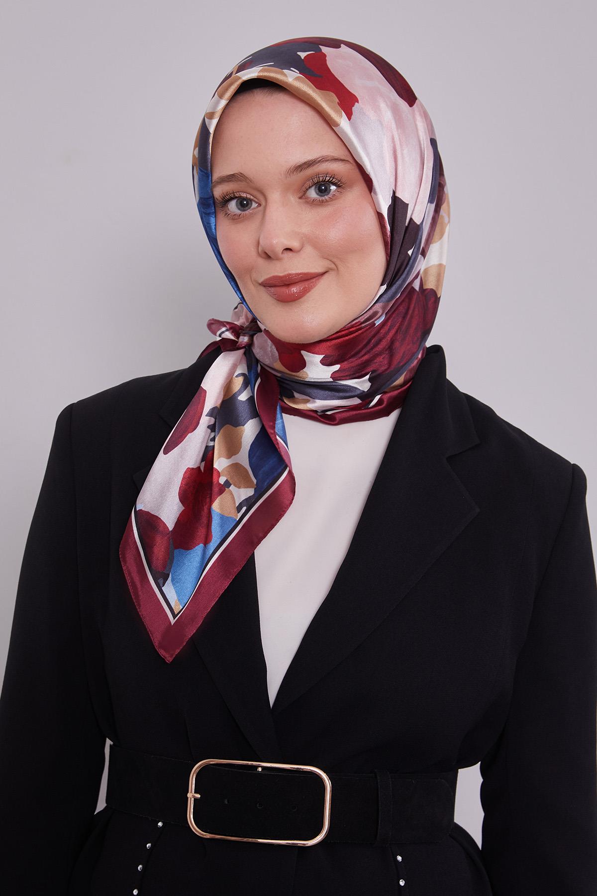 Fivescarf Bordo Gül Desen Kristal Eşarp