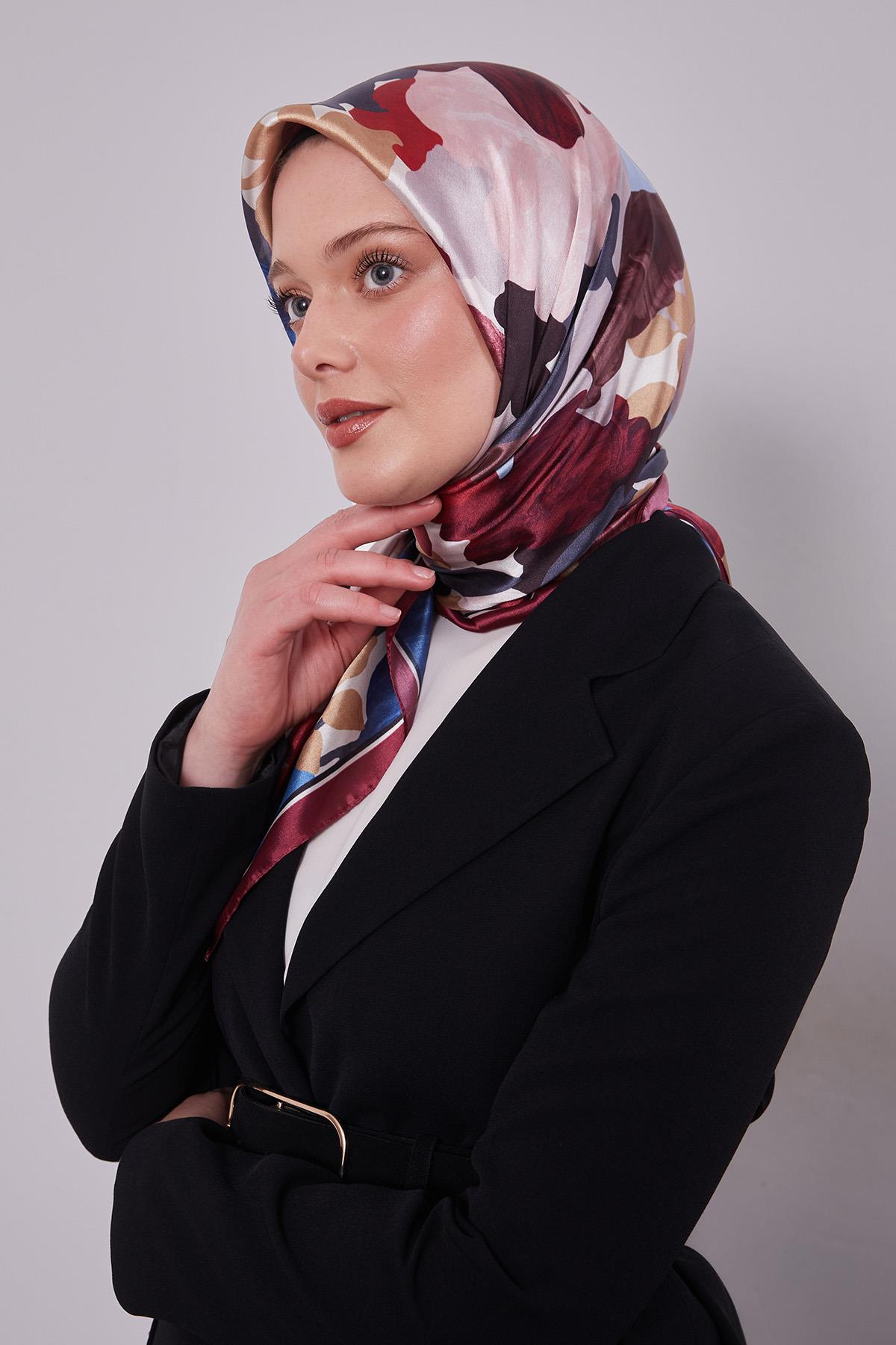 Fivescarf Bordo Gül Desen Kristal Eşarp