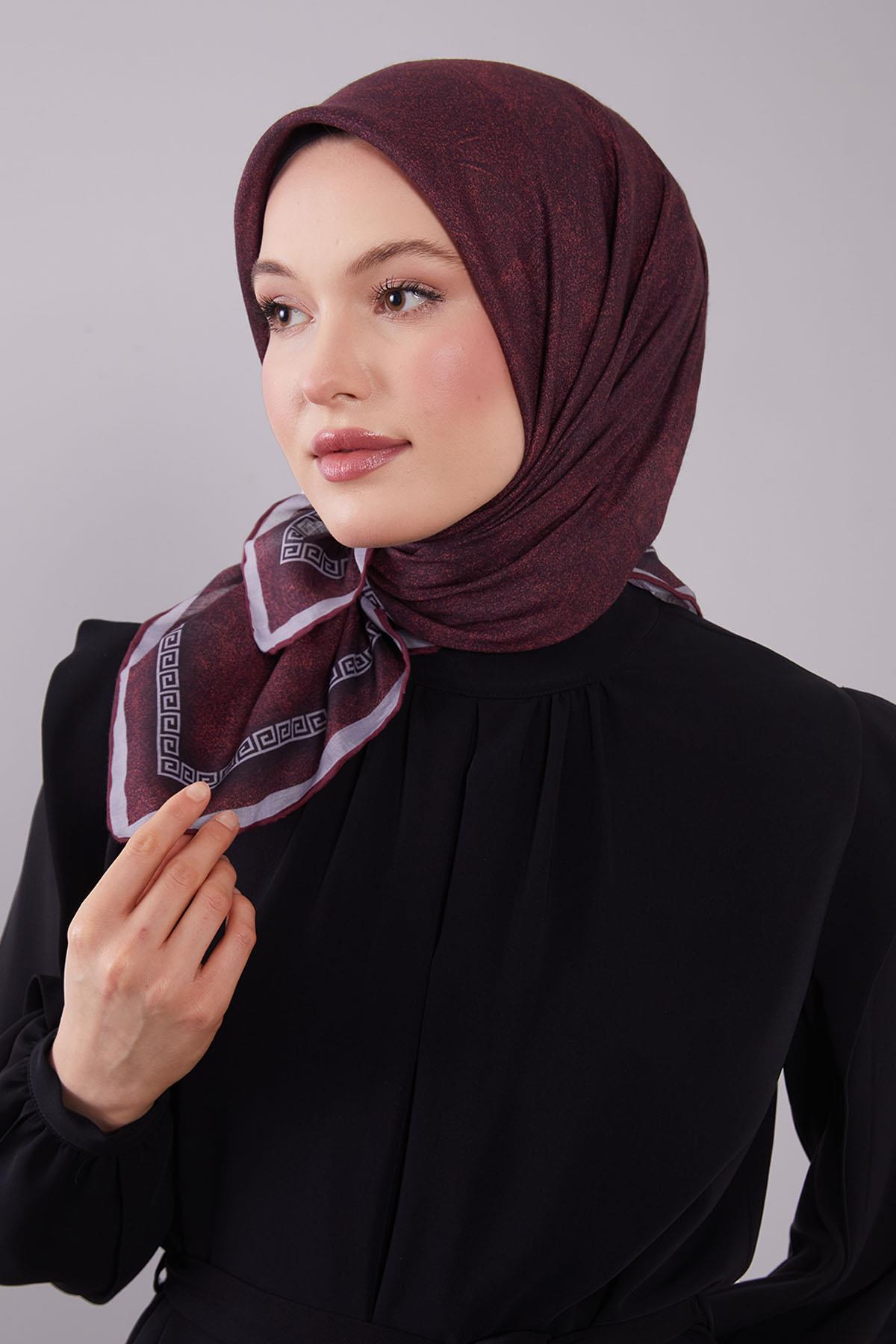 Fivescarf Bordo Kenar Motifli Silk Cotton Eşarp