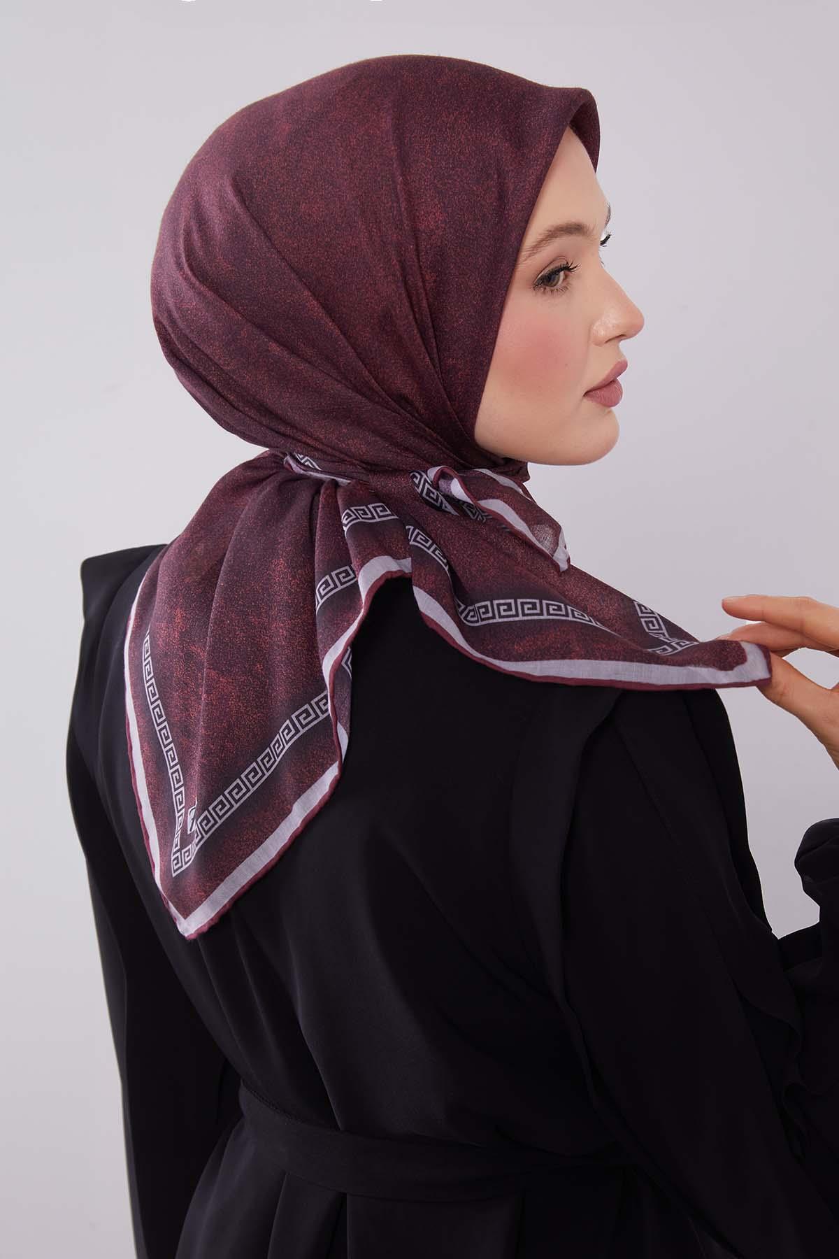 Fivescarf Bordo Kenar Motifli Silk Cotton Eşarp
