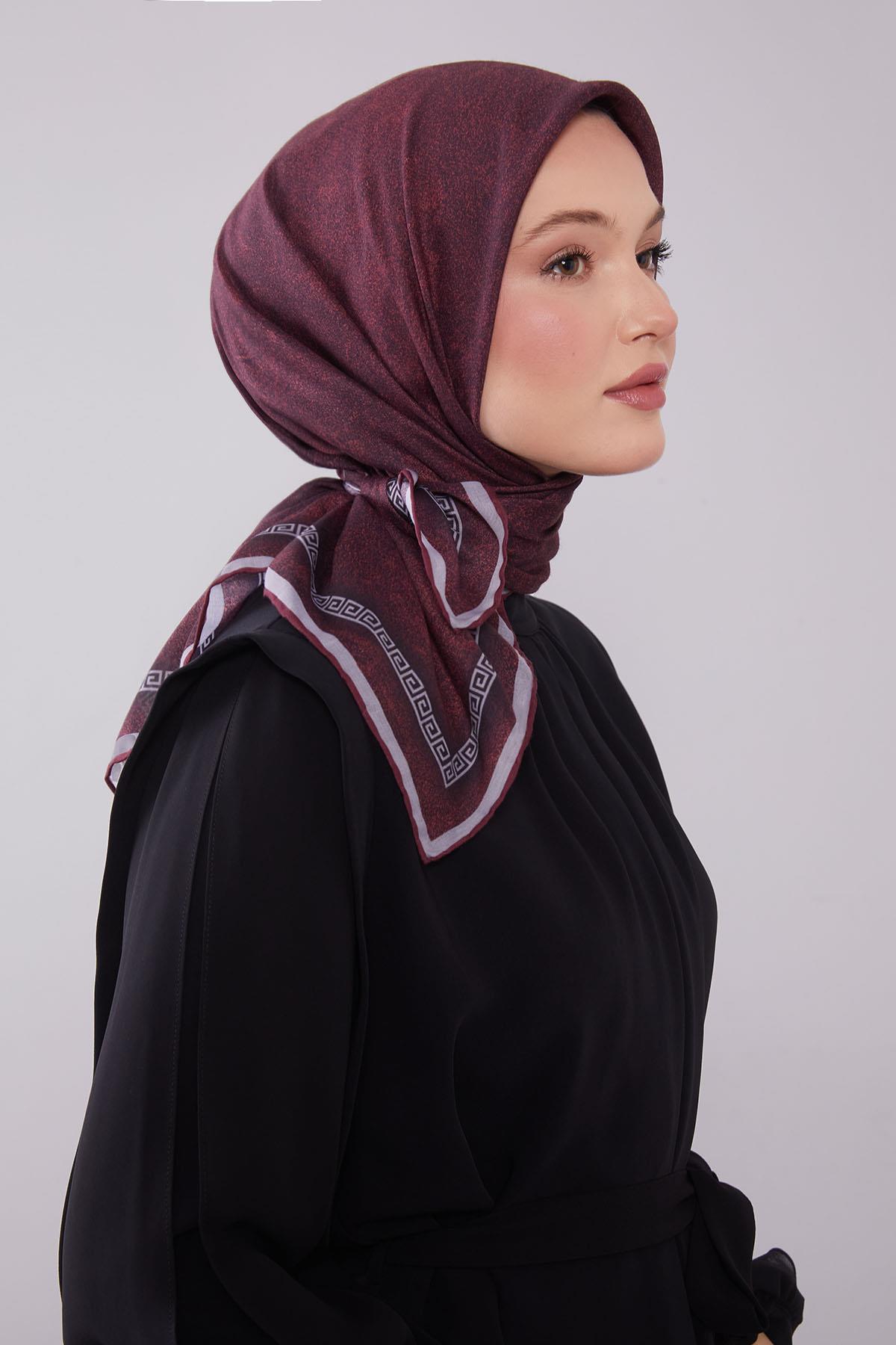 Fivescarf Bordo Kenar Motifli Silk Cotton Eşarp