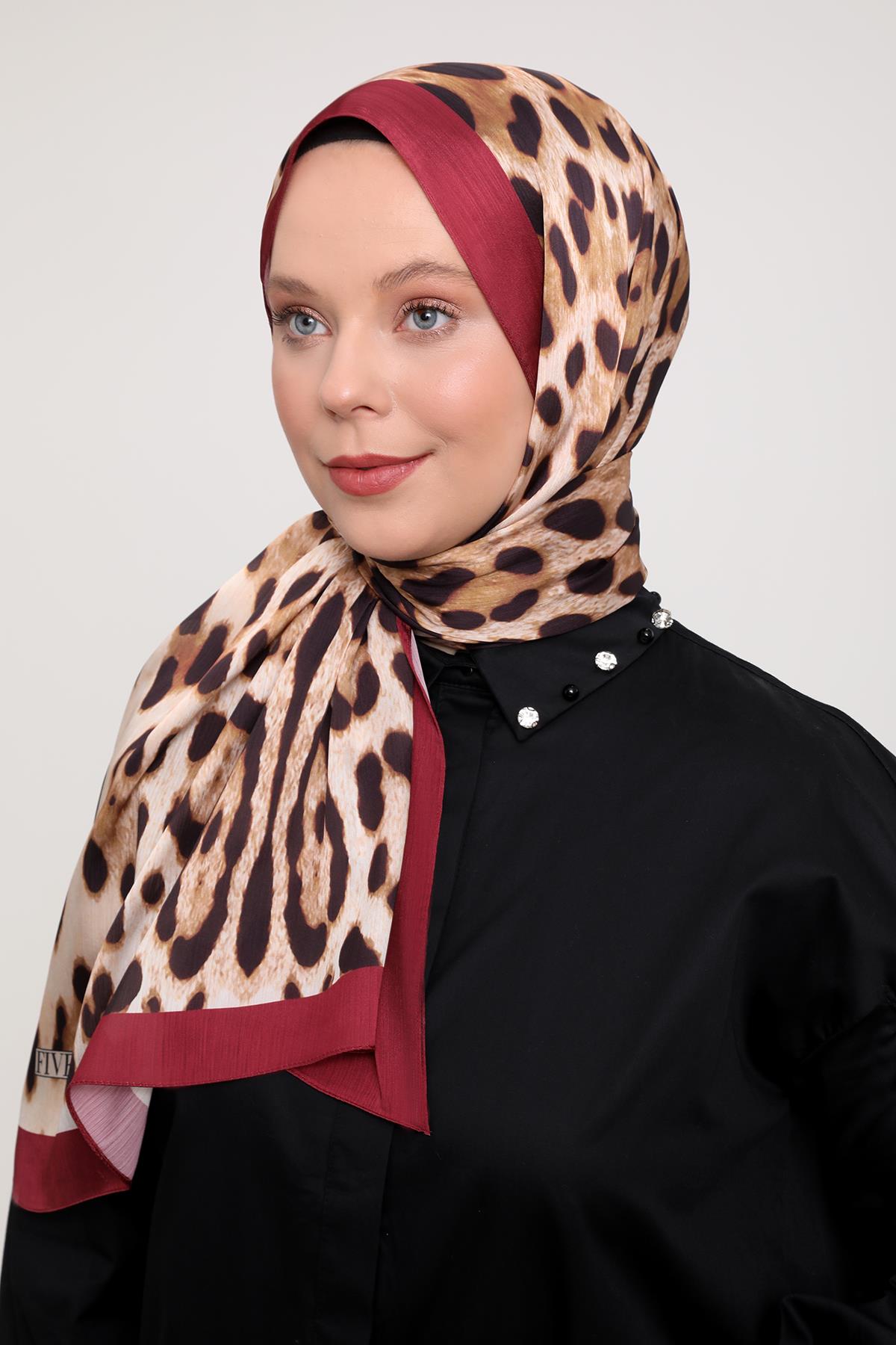 Fivescarf Bordo Leopar Desen Brand Şal
