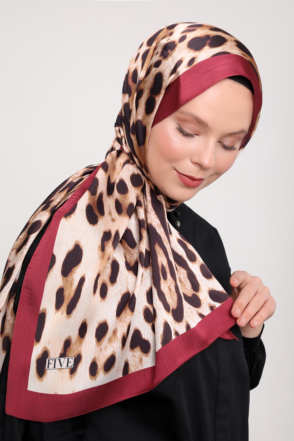 Fivescarf Bordo Leopar Desen Brand Şal