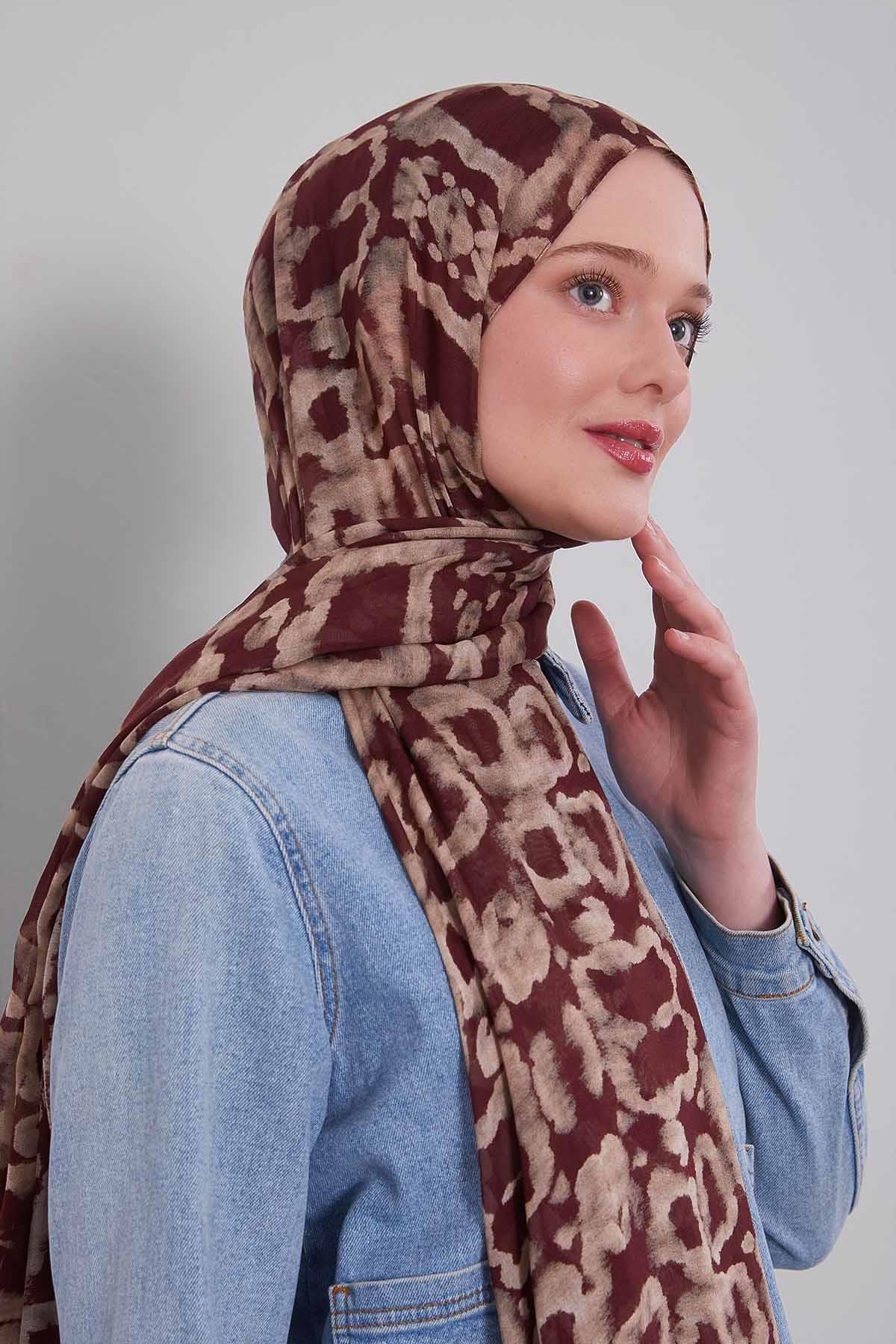 Fivescarf Bordo Leopar Desen Vivian Şal