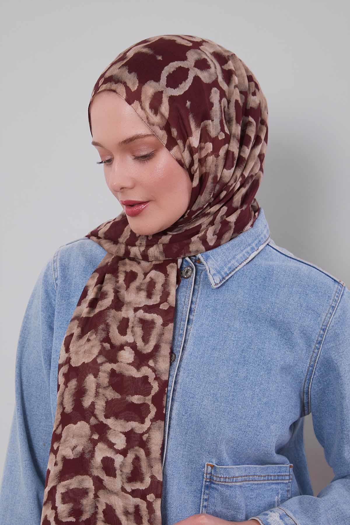 Fivescarf Bordo Leopar Desen Vivian Şal