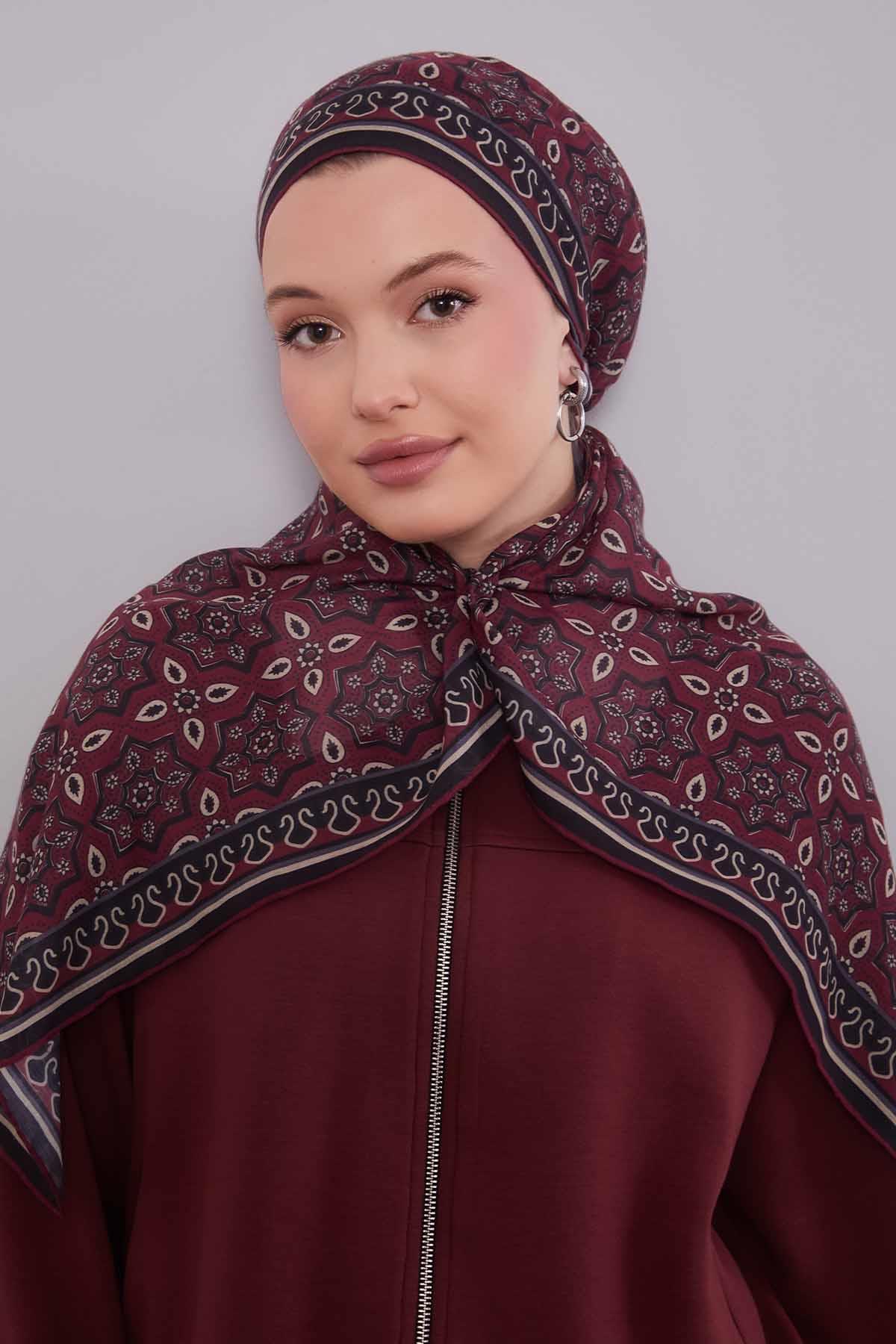 Fivescarf Bordo Motif Desen Silk Coton Eşarp