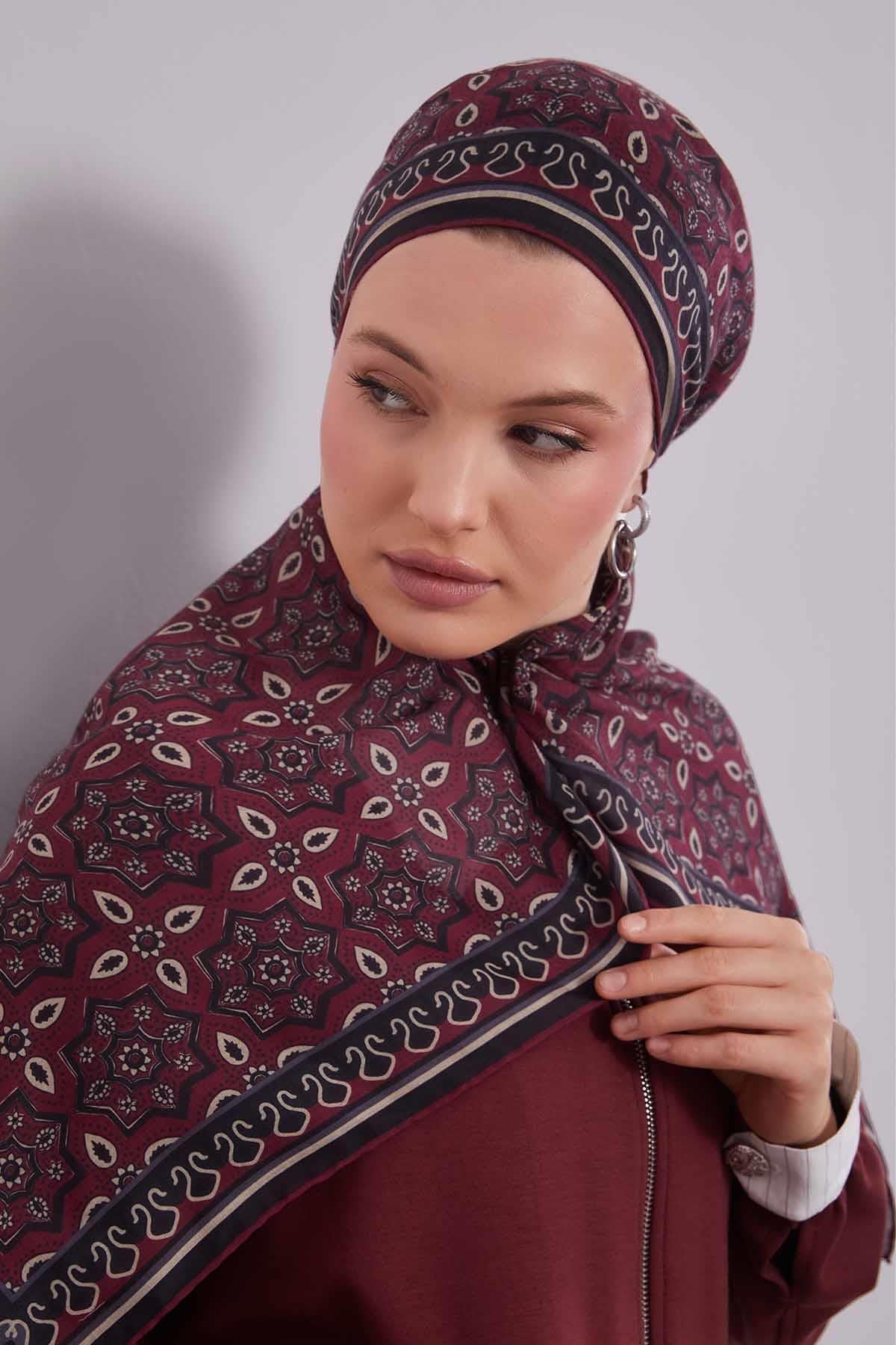 Fivescarf Bordo Motif Desen Silk Coton Eşarp