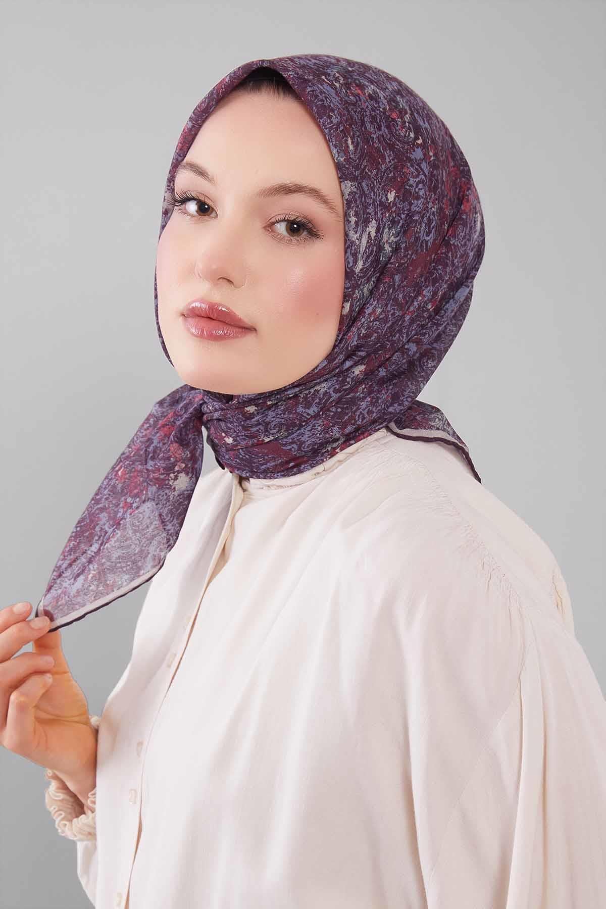Fivescarf Bordo Retro Çiçek Desen Silk Coton Eşarp