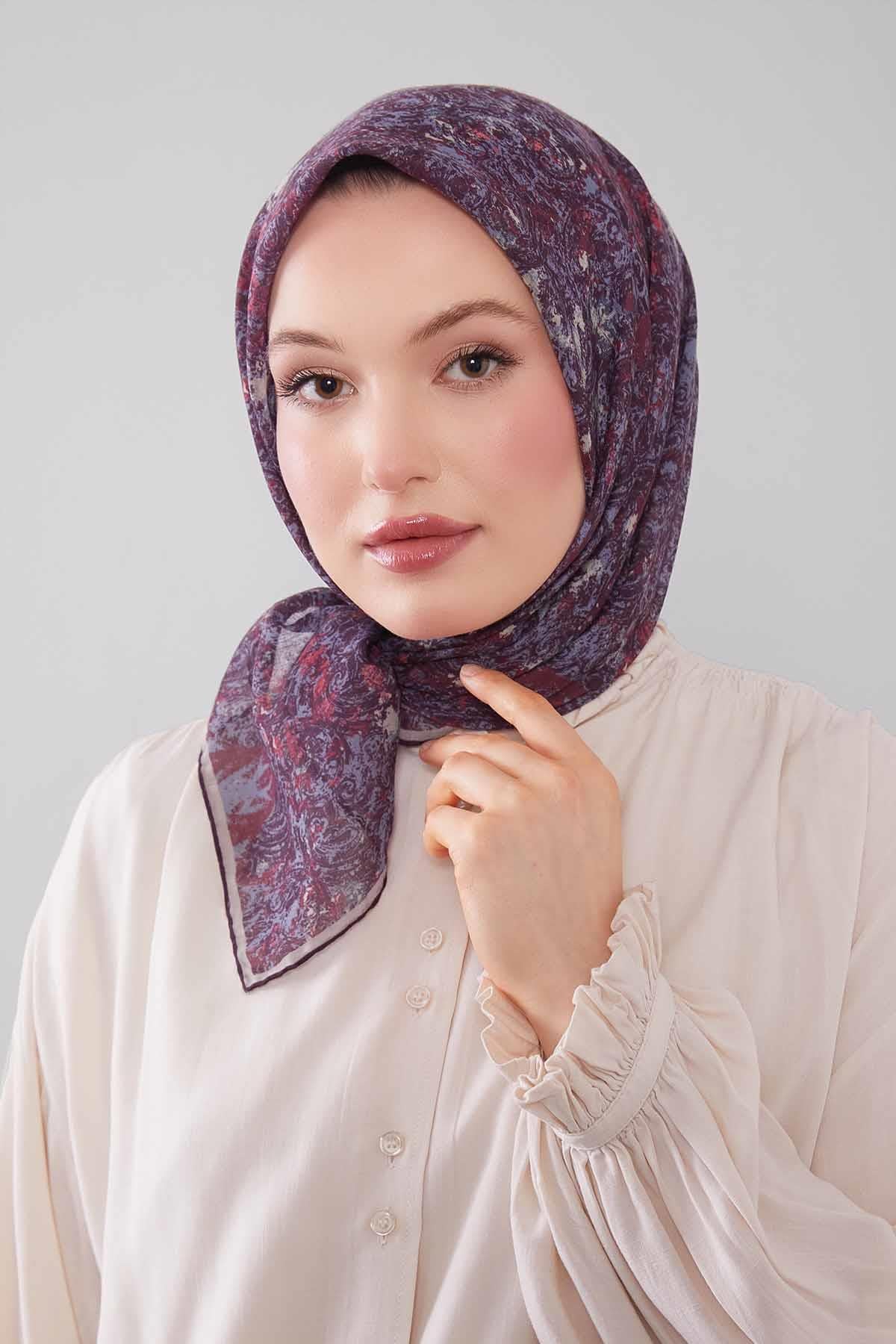 Fivescarf Bordo Retro Çiçek Desen Silk Coton Eşarp
