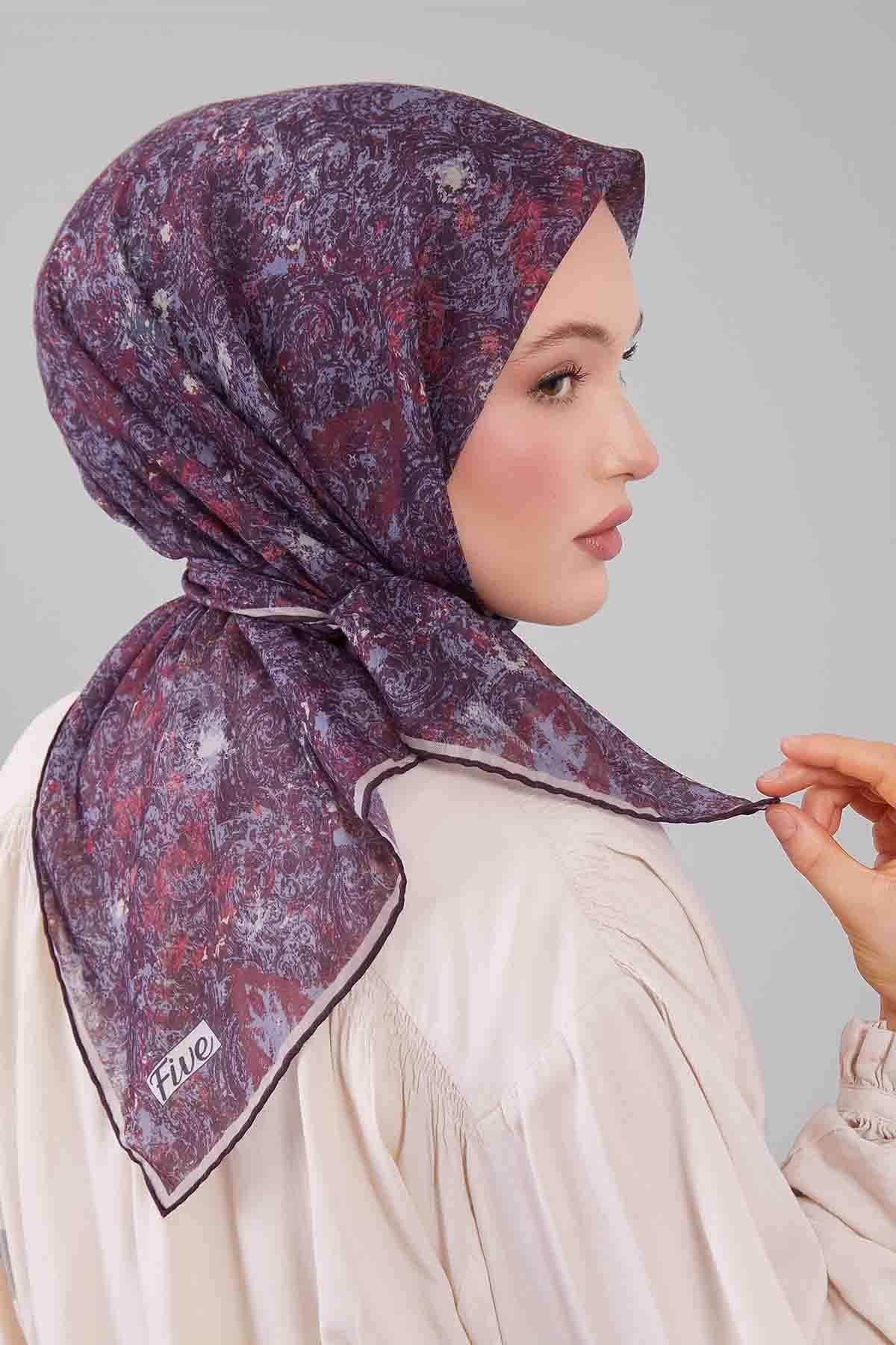 Fivescarf Bordo Retro Çiçek Desen Silk Coton Eşarp