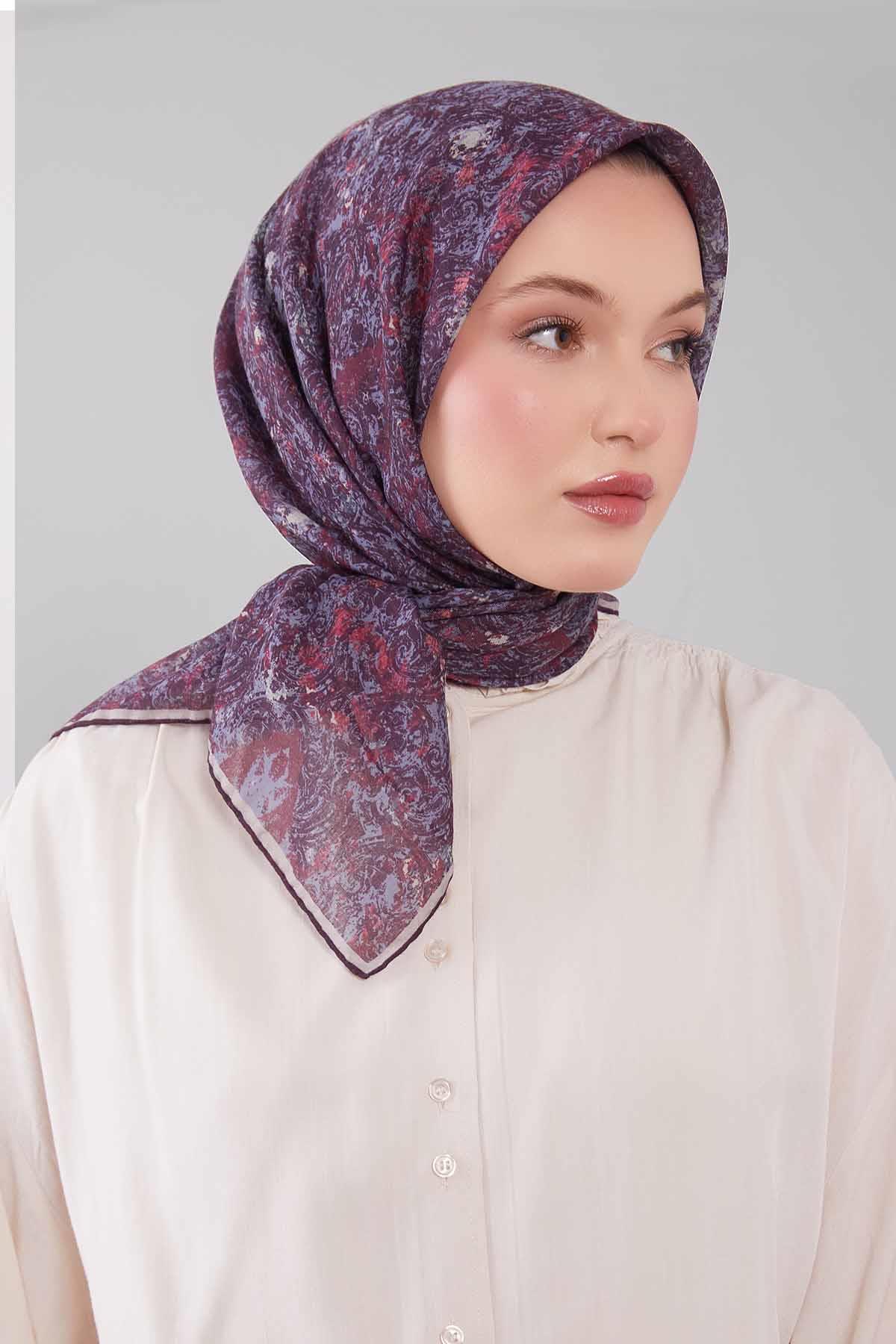 Fivescarf Bordo Retro Çiçek Desen Silk Coton Eşarp