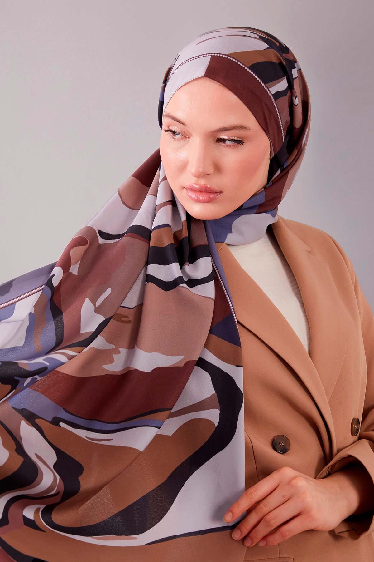 Fivescarf Çikolata Kahve Fırça Desen Moos Chrep Şal