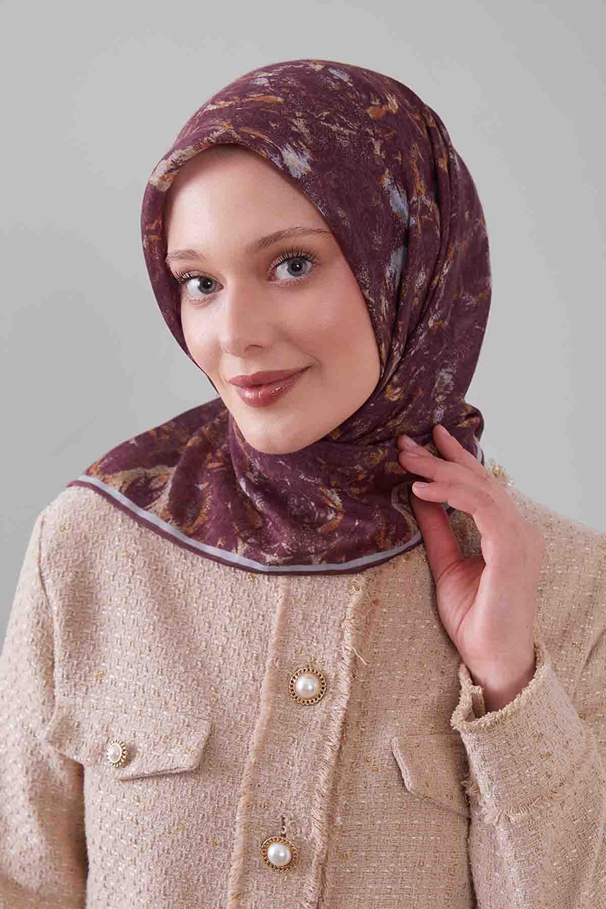 Fivescarf Çikolata Kahve Retro Çiçek Desen Silk Coton Eşarp