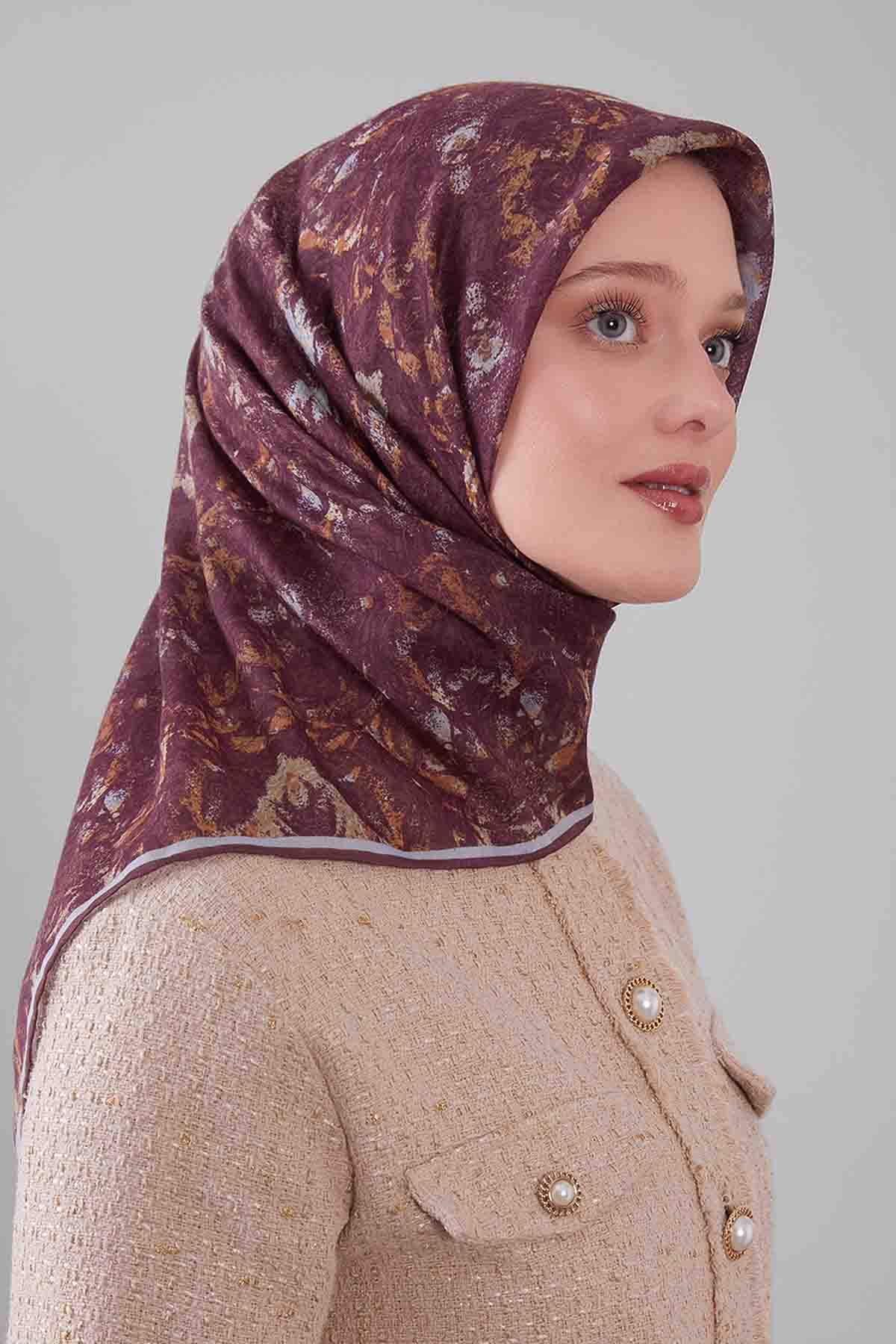 Fivescarf Çikolata Kahve Retro Çiçek Desen Silk Coton Eşarp