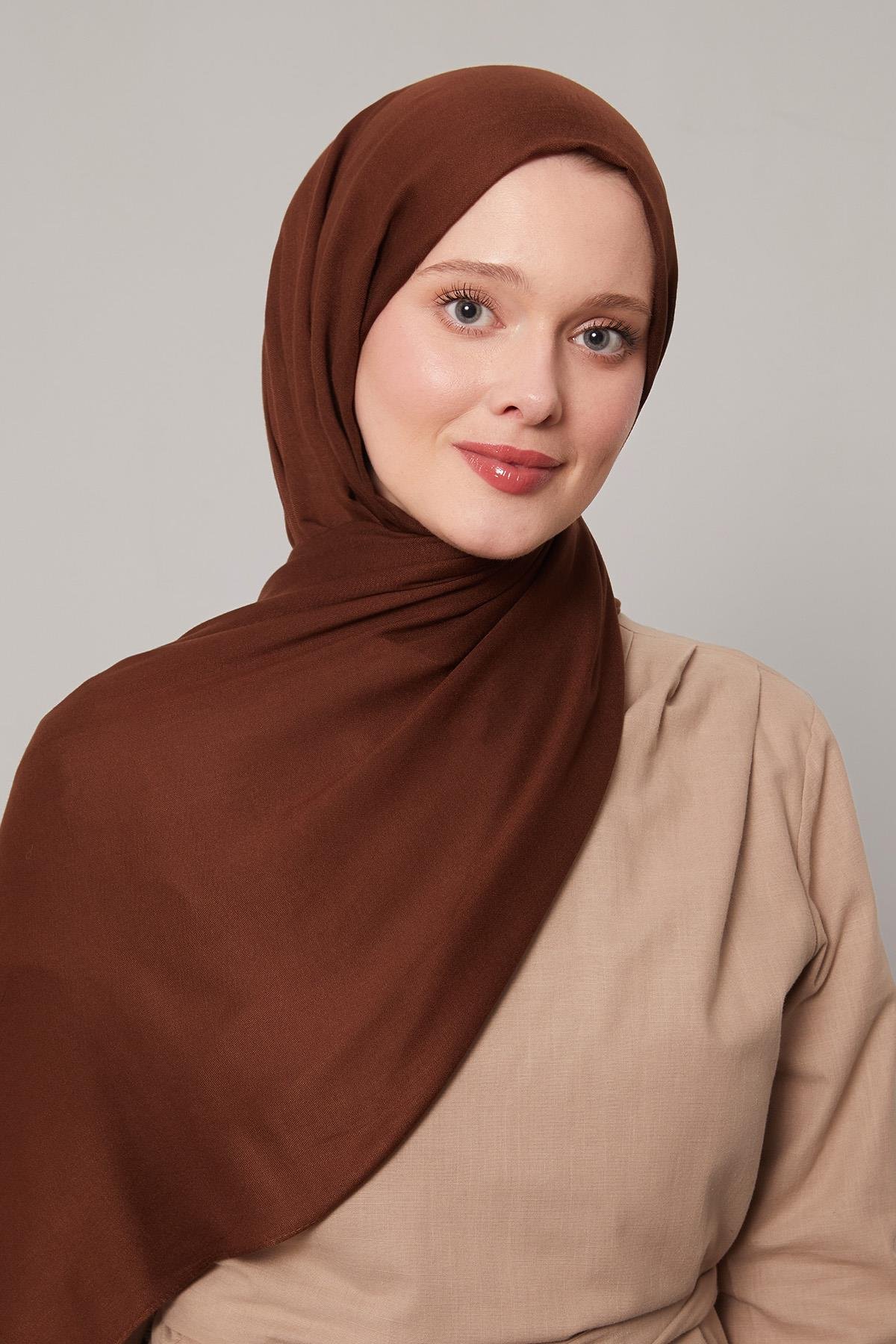 Fivescarf Çikolata Kahve Viskon Modal Düz Şal