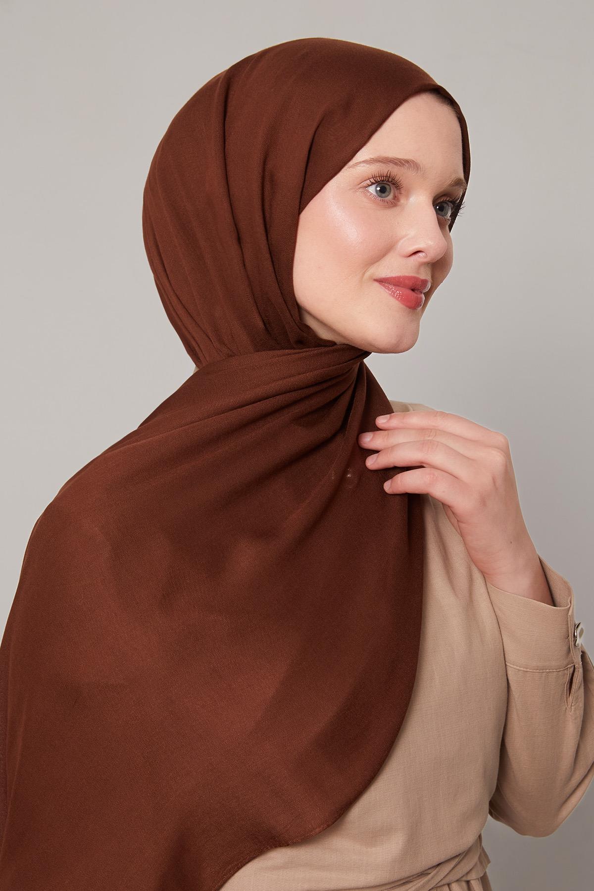 Fivescarf Çikolata Kahve Viskon Modal Düz Şal