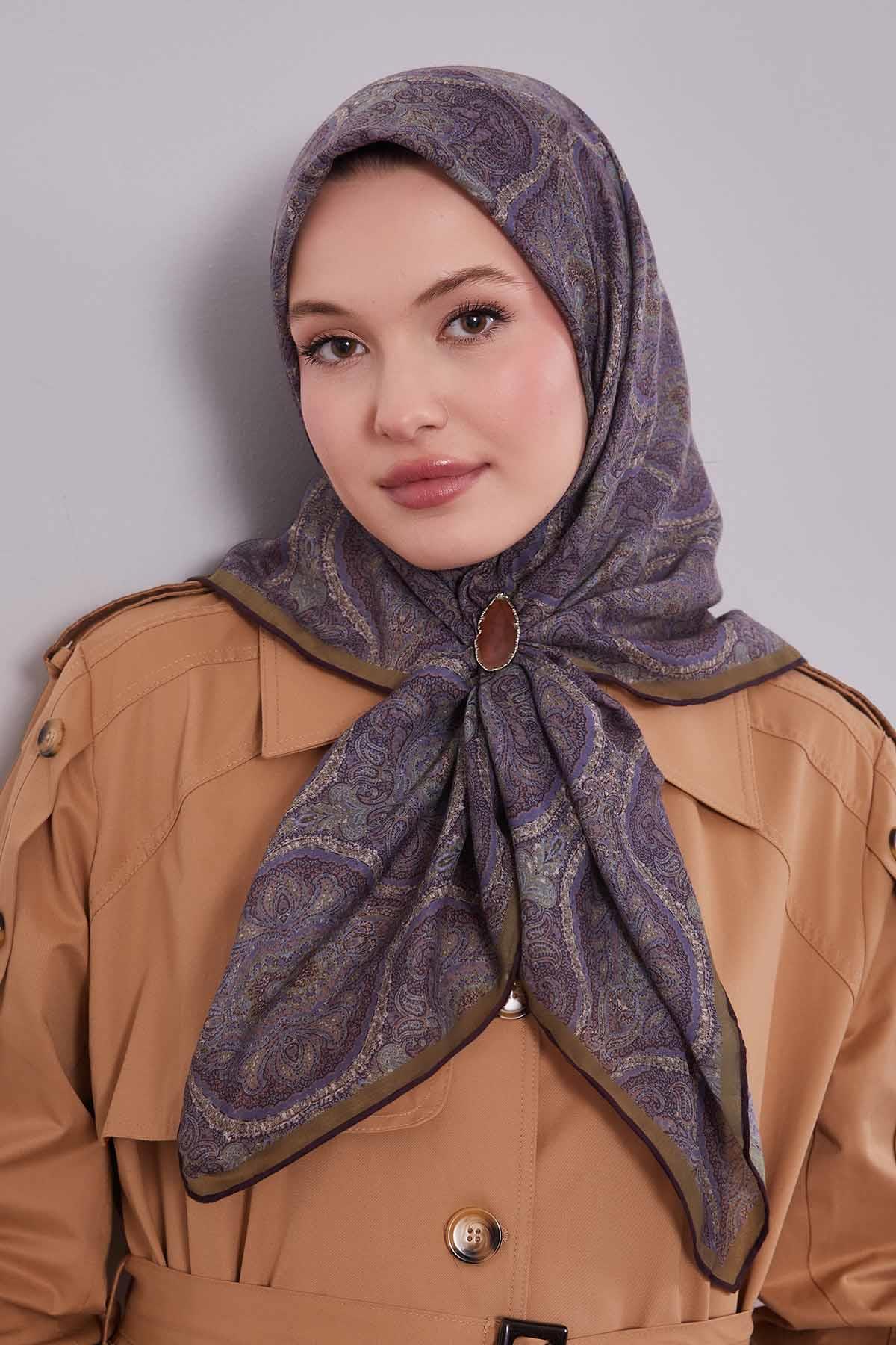 Fivescarf Çimen Yeşili Çini Desen Silk Coton Eşarp