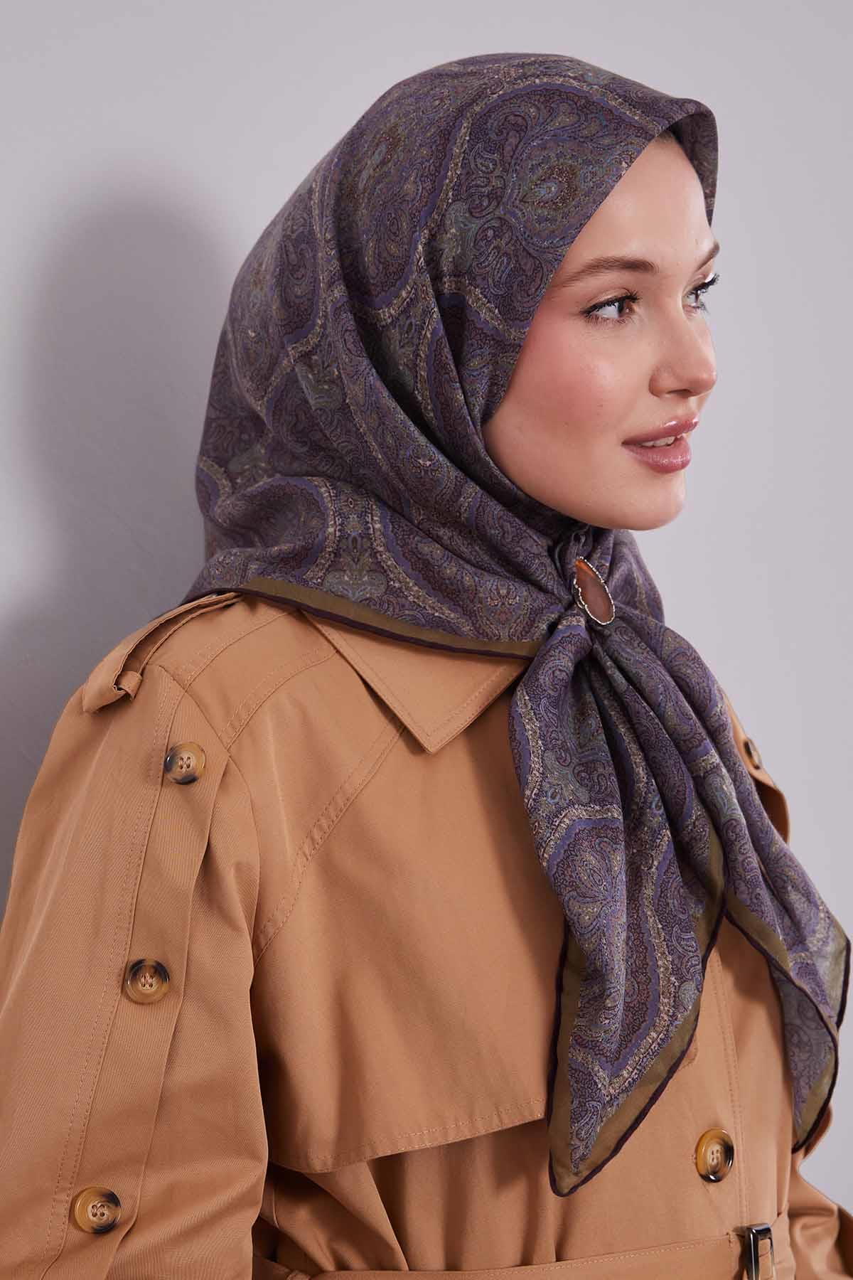 Fivescarf Çimen Yeşili Çini Desen Silk Coton Eşarp