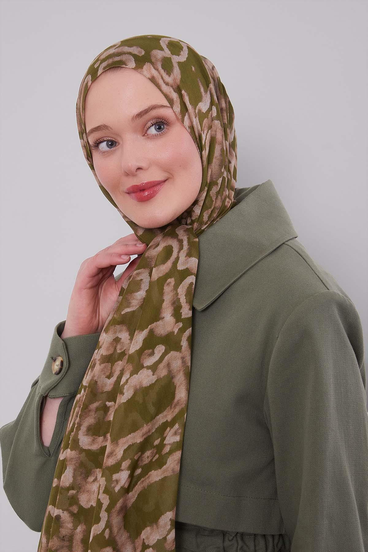 Fivescarf Çimen Yeşili Leopar Desen Vivian Şal