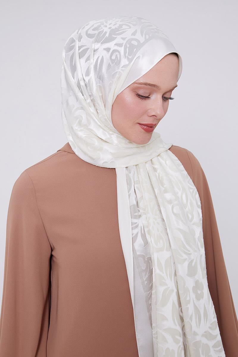 Fivescarf Ekru Çiçek Desen Deluxe Devore Şal