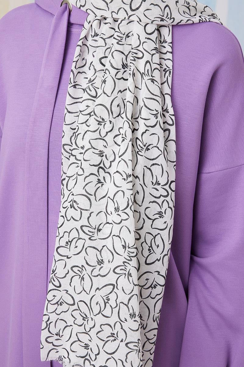 Fivescarf Ekru Desenli Cotton Şal
