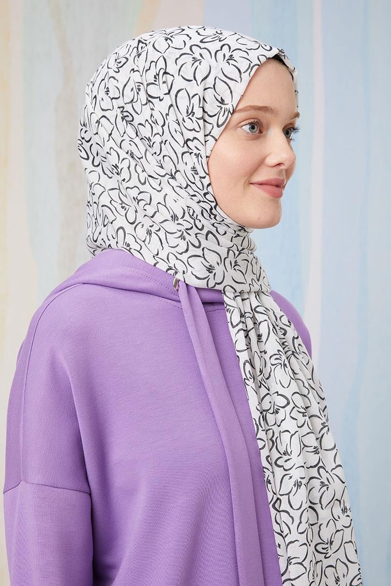Fivescarf Ekru Desenli Cotton Şal