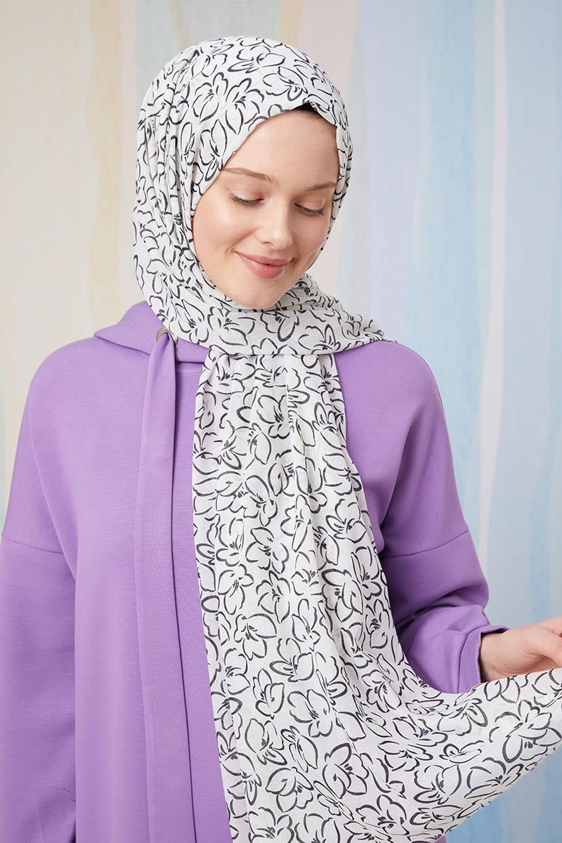 Fivescarf Ekru Desenli Cotton Şal