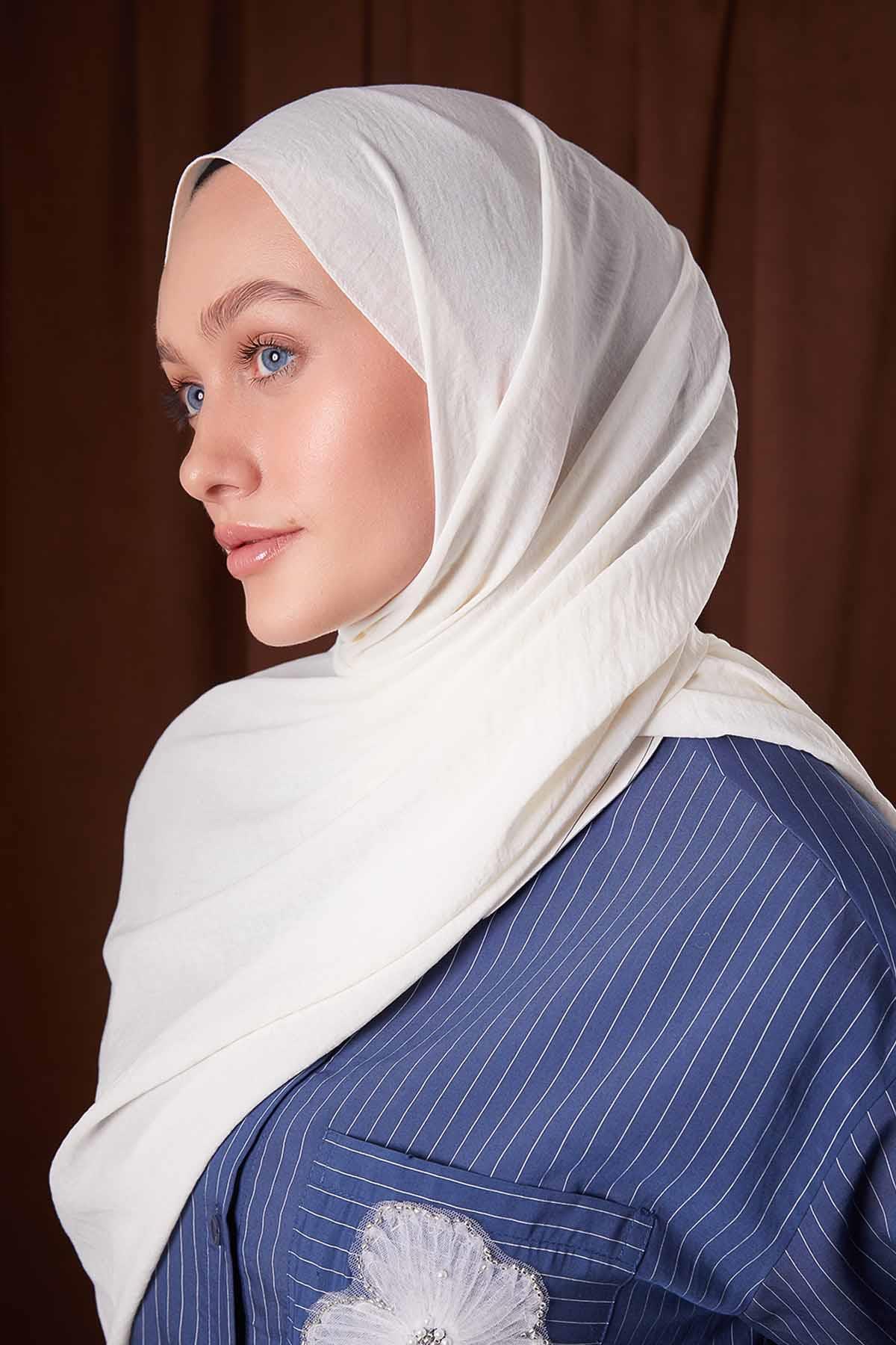 Fivescarf Ekru Düz Luna Cotton Şal