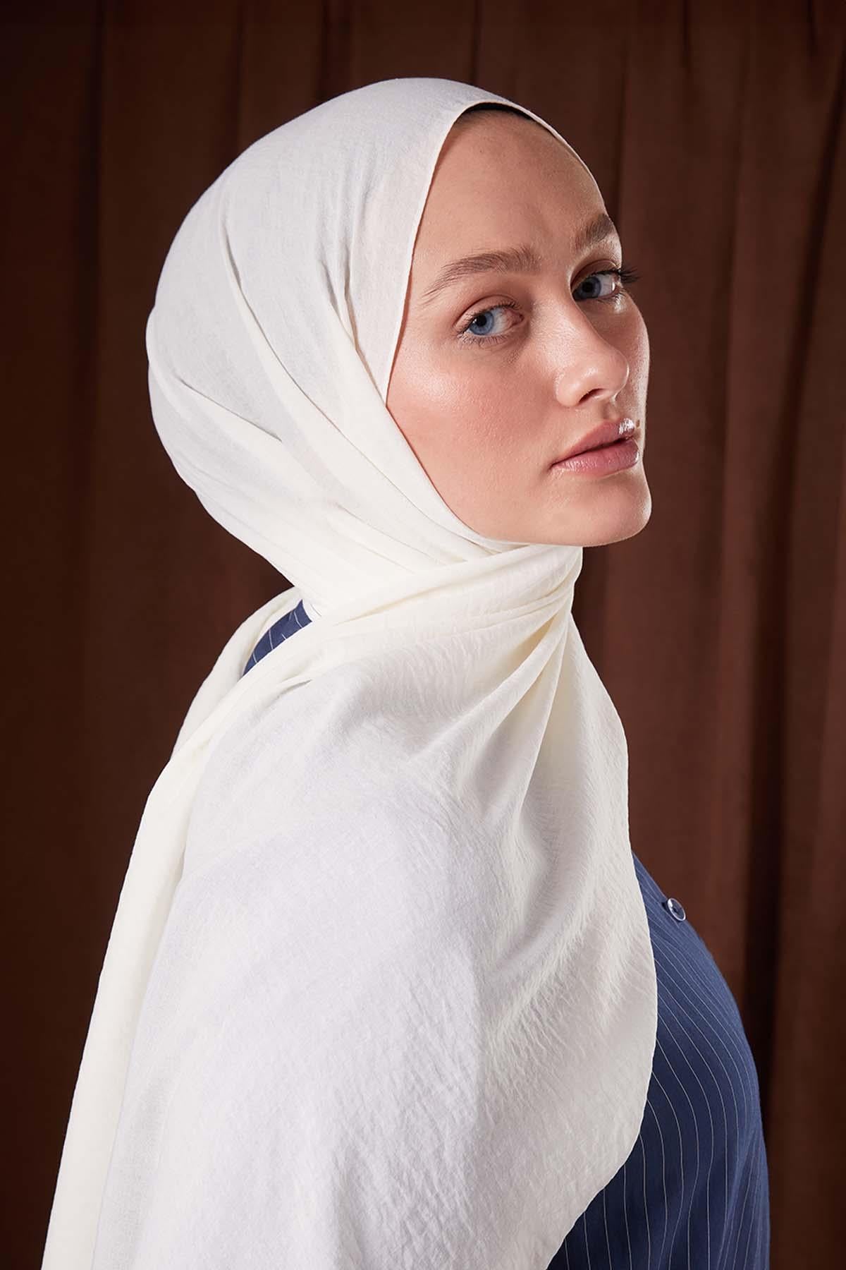 Fivescarf Ekru Düz Luna Cotton Şal