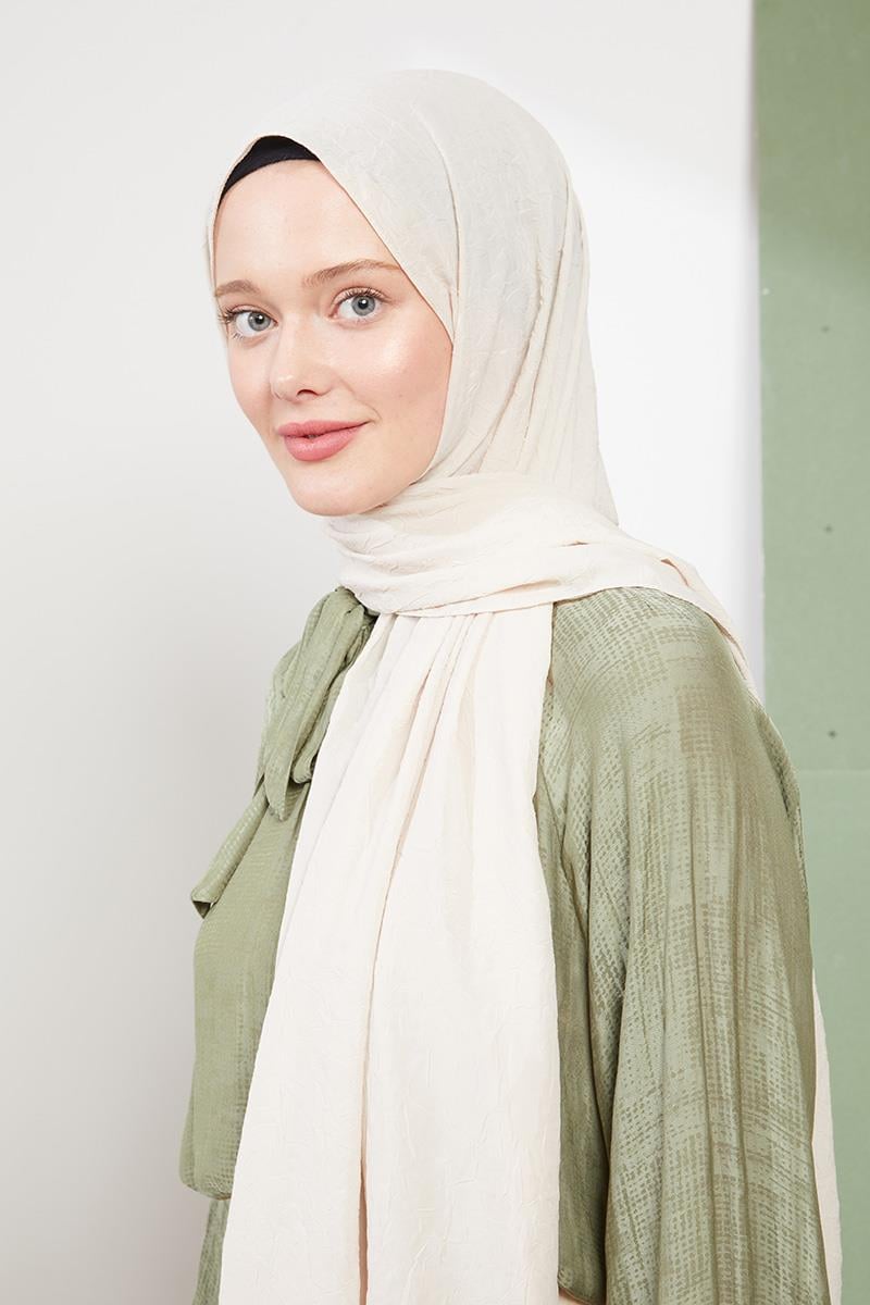 Fivescarf Ekru Kraş Krep Şal